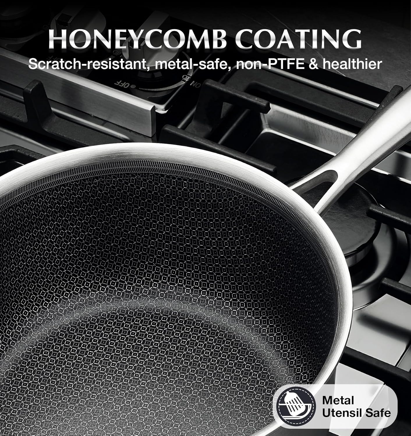 KOCH SYSTEME CS Hybrid Nonstick Stainless Steel Saucepan Set, 6-Piece Triply Stainless Steel Saucepan Set with Hybrid Honeycomb Interior, 1QT & 2QT & 3QT Sauce Pans, Induction Ready, Steel Pot Set