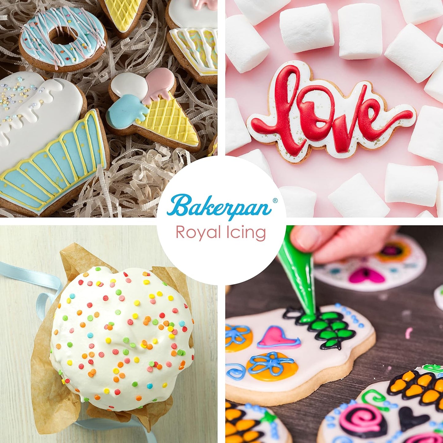 Bakerpan Black Royal Icing Mix for Decorating Cookies and Cakes - 16 Ounces (1 lb) (Made in USA)