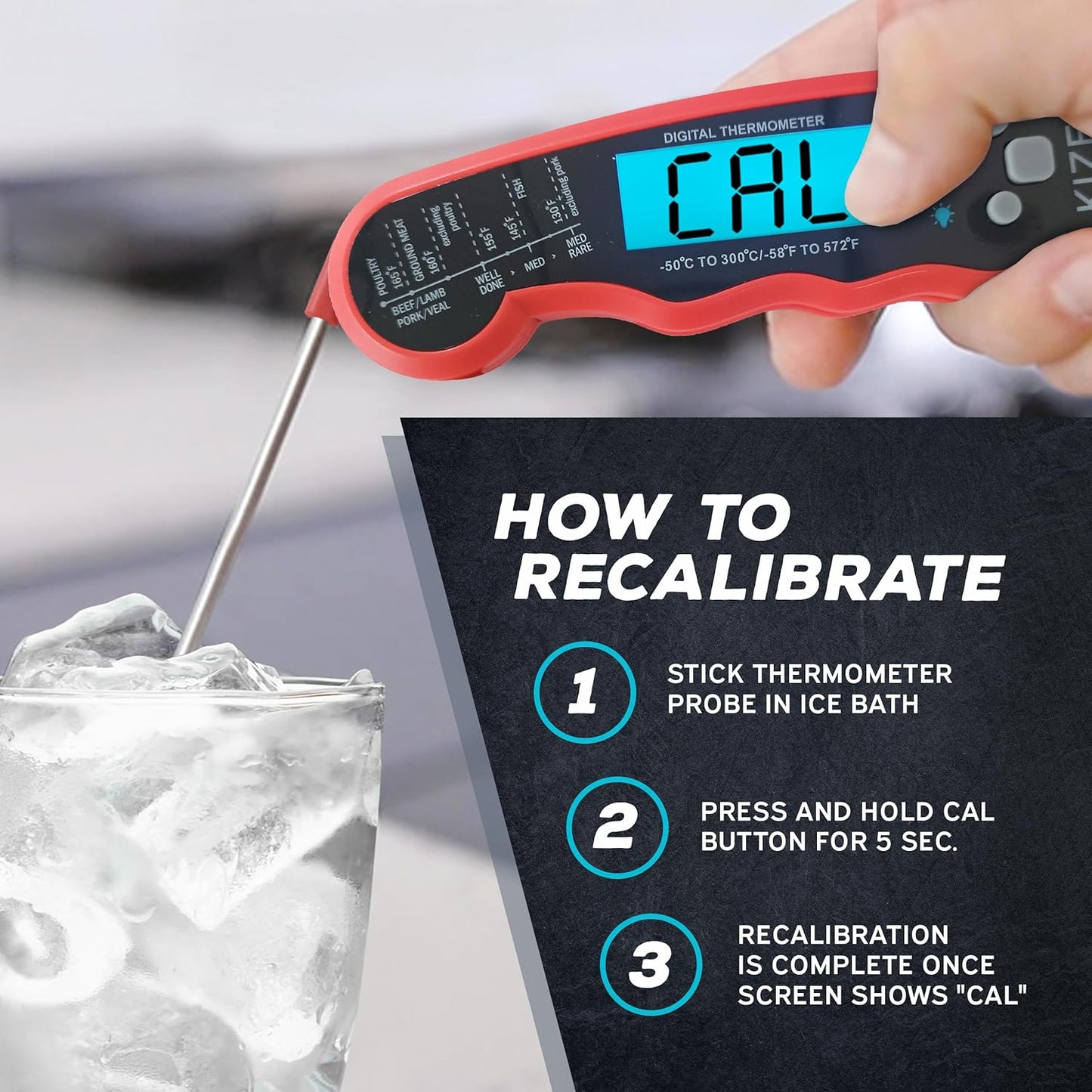 KIZEN Instant Read Meat Thermometer Digital - Food Thermometer for Cooking, Grill, Oven, BBQ - Waterproof and Backlit Display