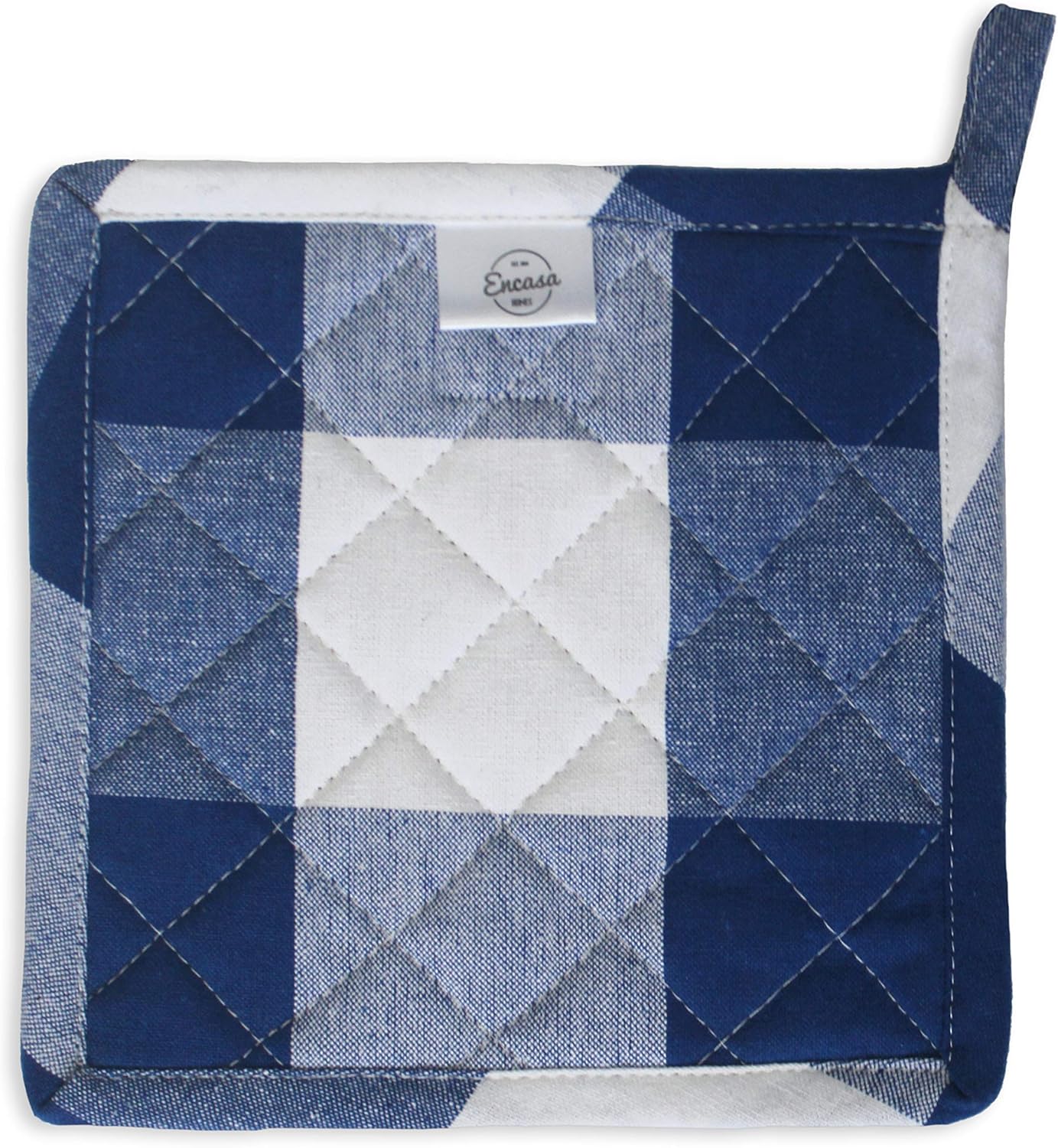 Encasa Homes 8 inches Oven Microwave Potholders (2 pc Set) for Kitchen Cooking & Baking - Heat Resistant, Thick & Safe, Protection of Hands from Hot Utensils - Buffalo Blue Checks