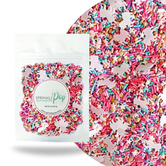 Sprinkle Pop Party Like A Unicorn Sprinkle Mix| Rainbow Sprinkles Heavy on Pink Gold Jimmies with ~10 Unicorn Wafer Papers| Birthday Sprinkles Made in USA for Decorating Cake Cupcakes Cookie, 2oz