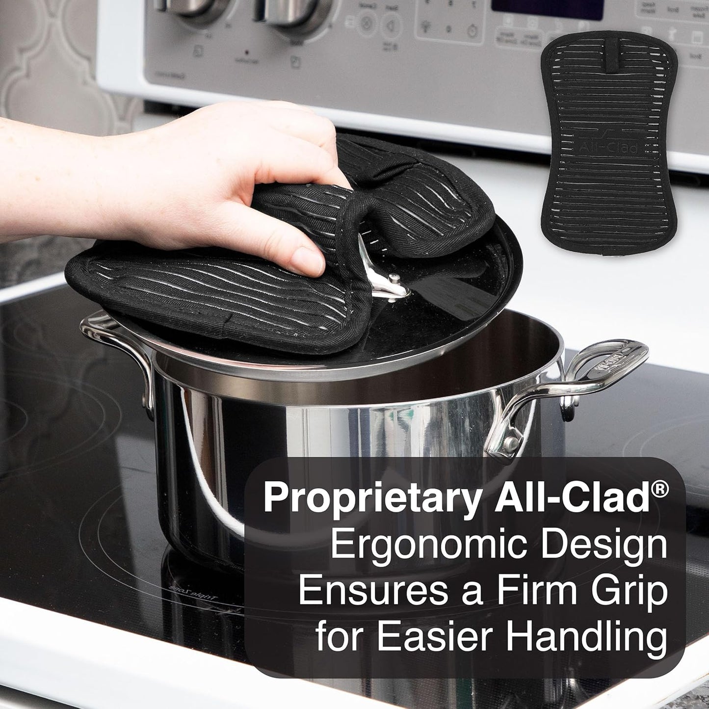 All-Clad Premium Pot Holder & Hot Pad: Heat Resistant to 500 Degrees - 100% Cotton, 10"x6.25" Hot Pad for Kitchen and Barbeque, (1-Pack), Black