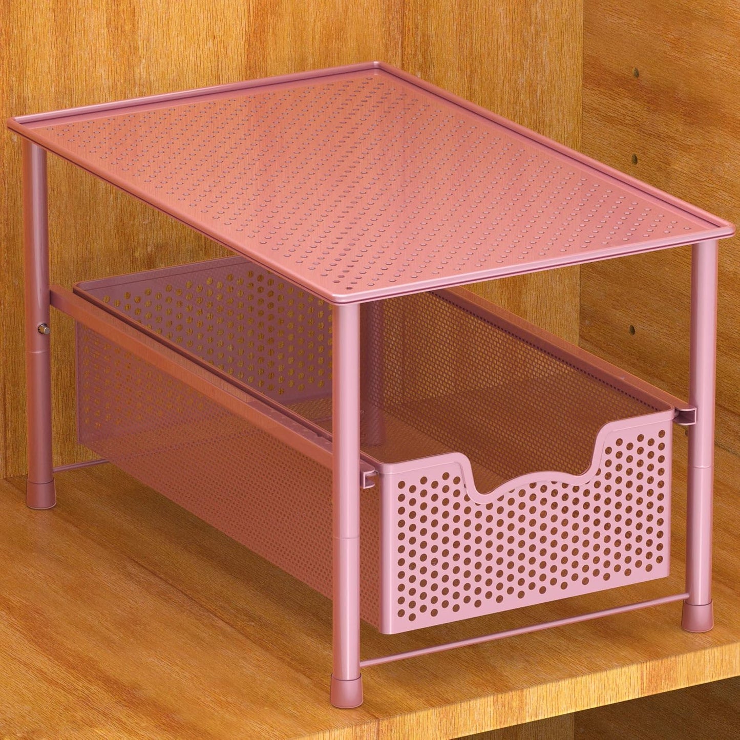 Simple Houseware Stackable Under Sink Cabinet Sliding Basket Organizer Drawer, Pink