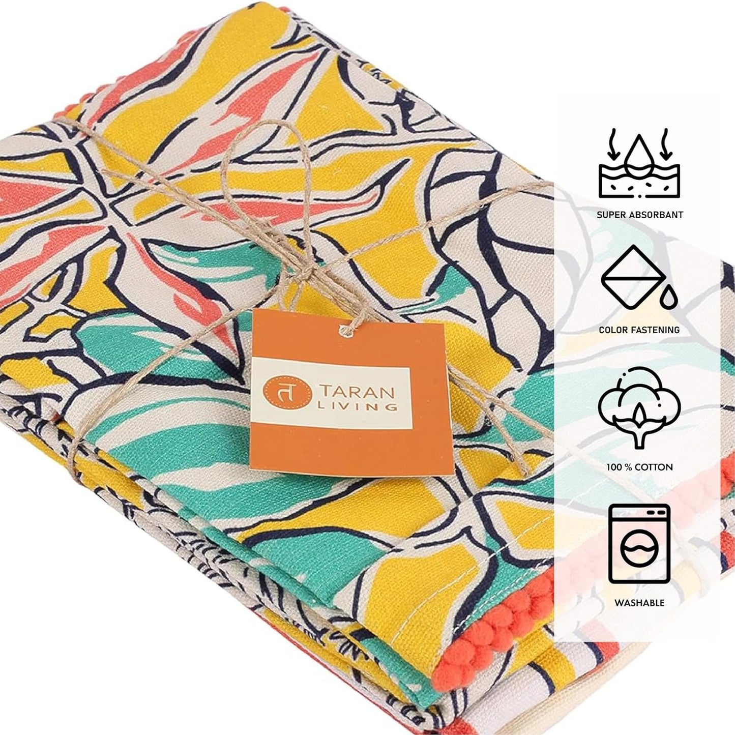 Valentine's Printed Kitchen Dish Bar and Tea Towels Cotton, 18x28 inch with Trims, Cotton Dish Towel Sets (Yellow, Set of 4)