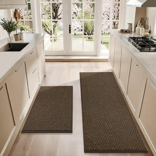 COSY HOMEER Kitchen Rugs Non Slip Washable 24"x36"+24"x60" Absorbent Kitchen Mats for Floor Stain Resistant Kitchen Runner Rug Sets of 2 Kitchen Floor Mats for Sink,Brown