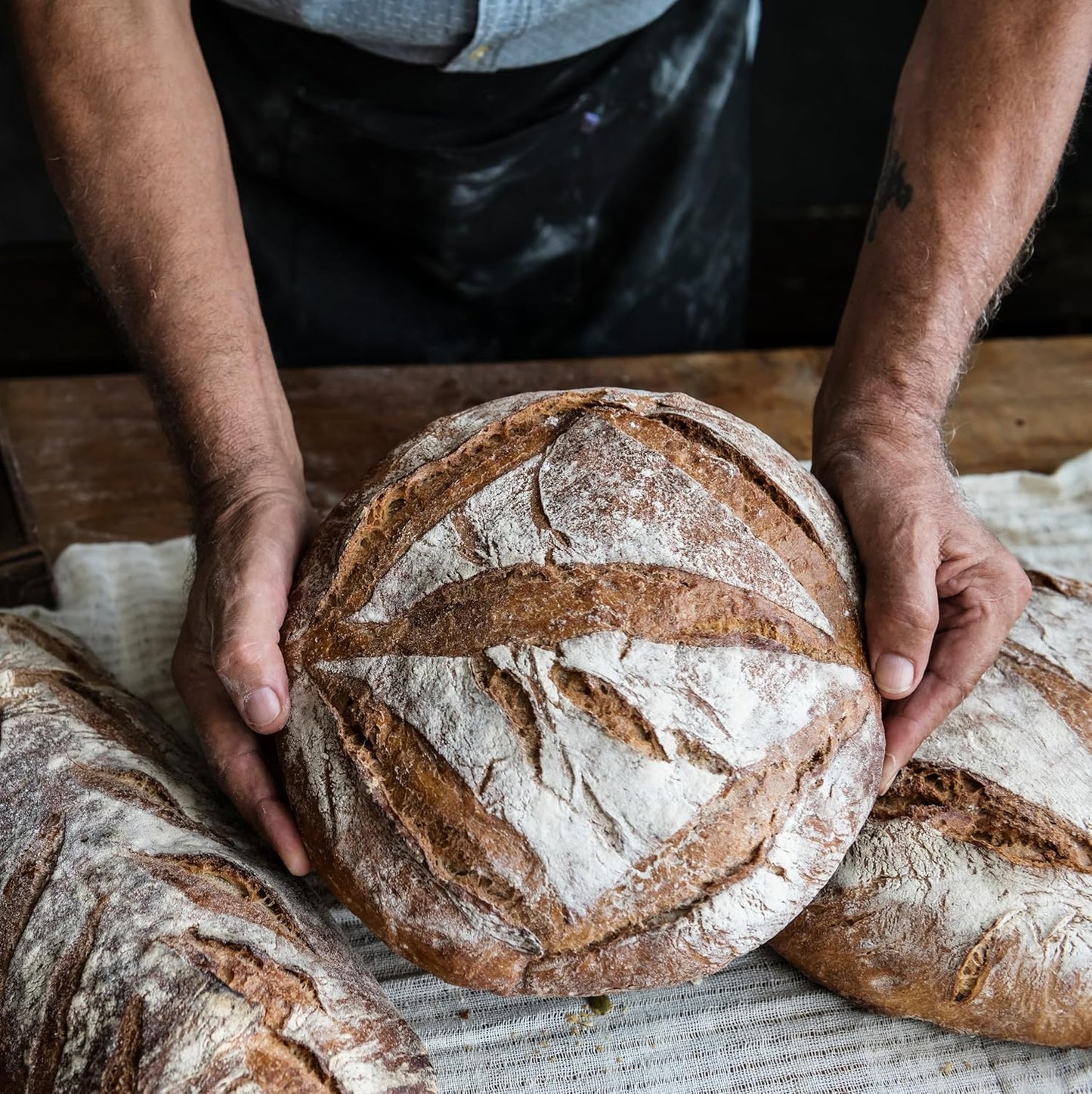 Premium Bread Proofing Set with Acacia Wood - Sourdough Bread Baking Supplies, 2 Rattan Banneton Baskets, 2 Basket Covers, Brush, Metal Scrapper, Plastic Scrapper, Scoring Lame, 5 Blades & Case