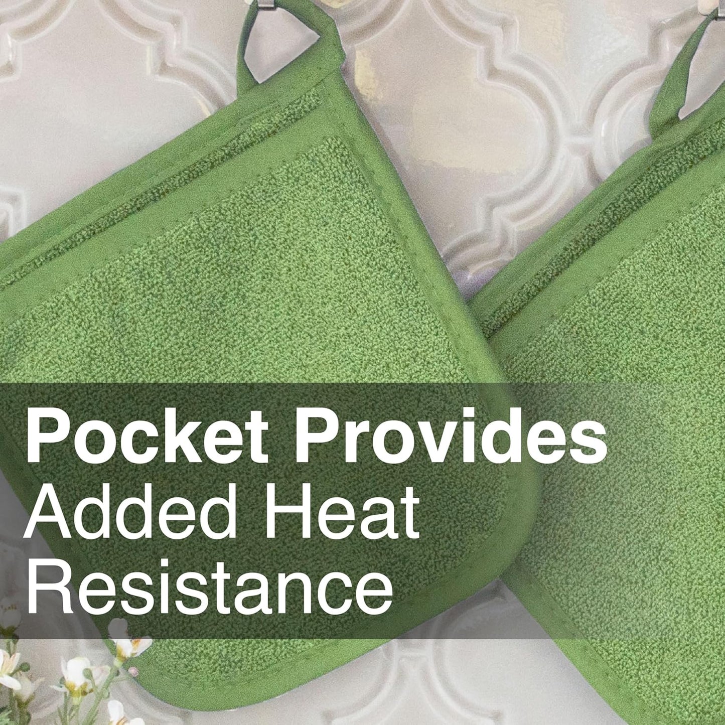 RITZ Terry Pocket Mitt & Hot Pad: Unparalleled Heat Resistant, Durable 100% Cotton – Ergonomically Designed for Optimal Grip – Easy-Care Machine Washable – 4-Pack, Cactus Green