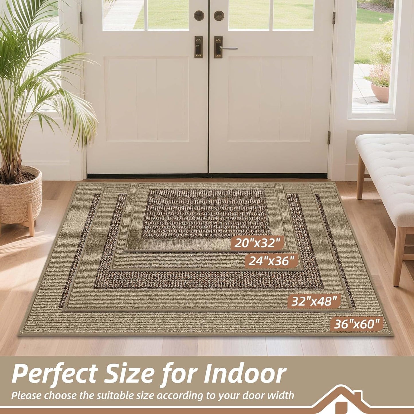 BEQHAUSE Indoor Door Mat 36" x 60", Dirt Trapper Door Mats Non-Slip Entryway Rugs Washable, Resist Dirt Absorbent Welcome Mat, Low Profile Floor Mats for Front Back Door and Entryway, Taupe