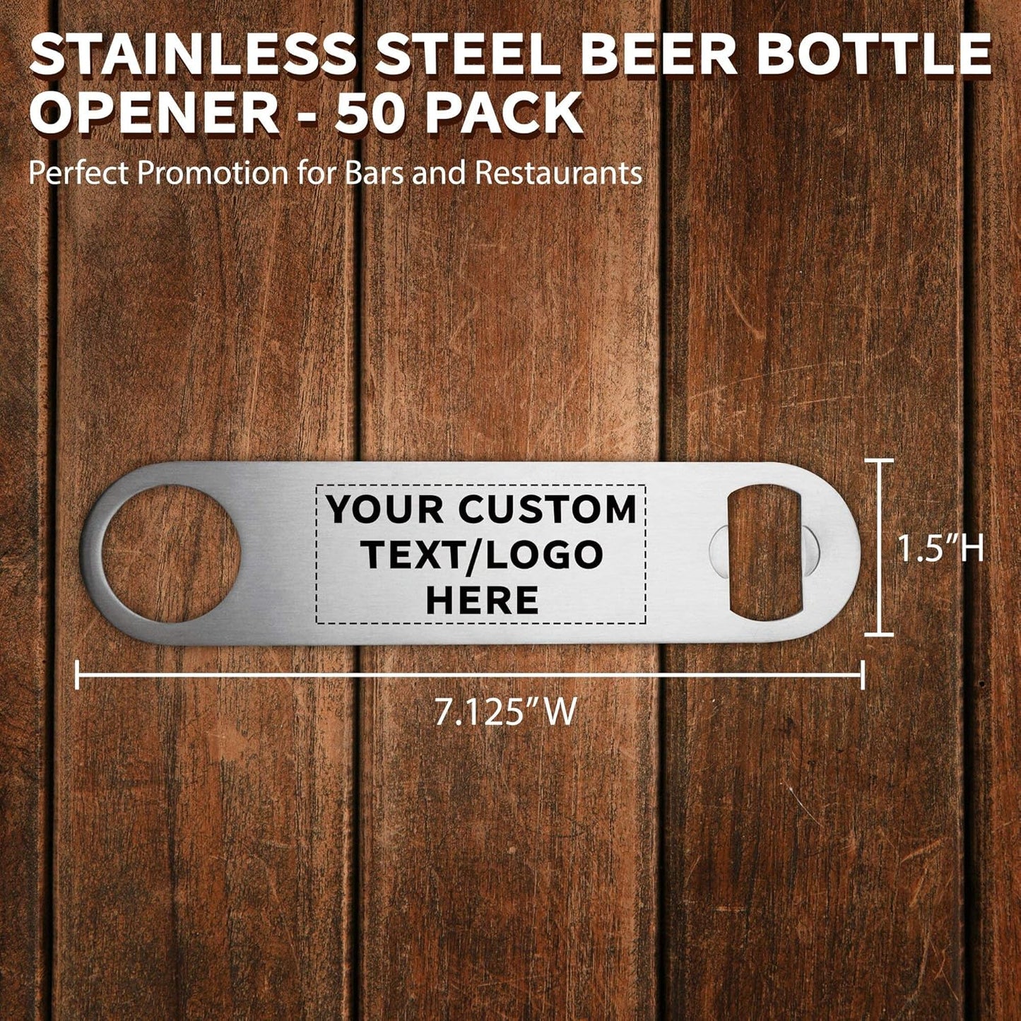 Custom Stainless Steel Beer Bottle Openers Set of 50, Personalized Bulk Pack - Bartender Kit, Bar Accessories, Perfect for Parties, Indoor & Outdoor Events - Silver