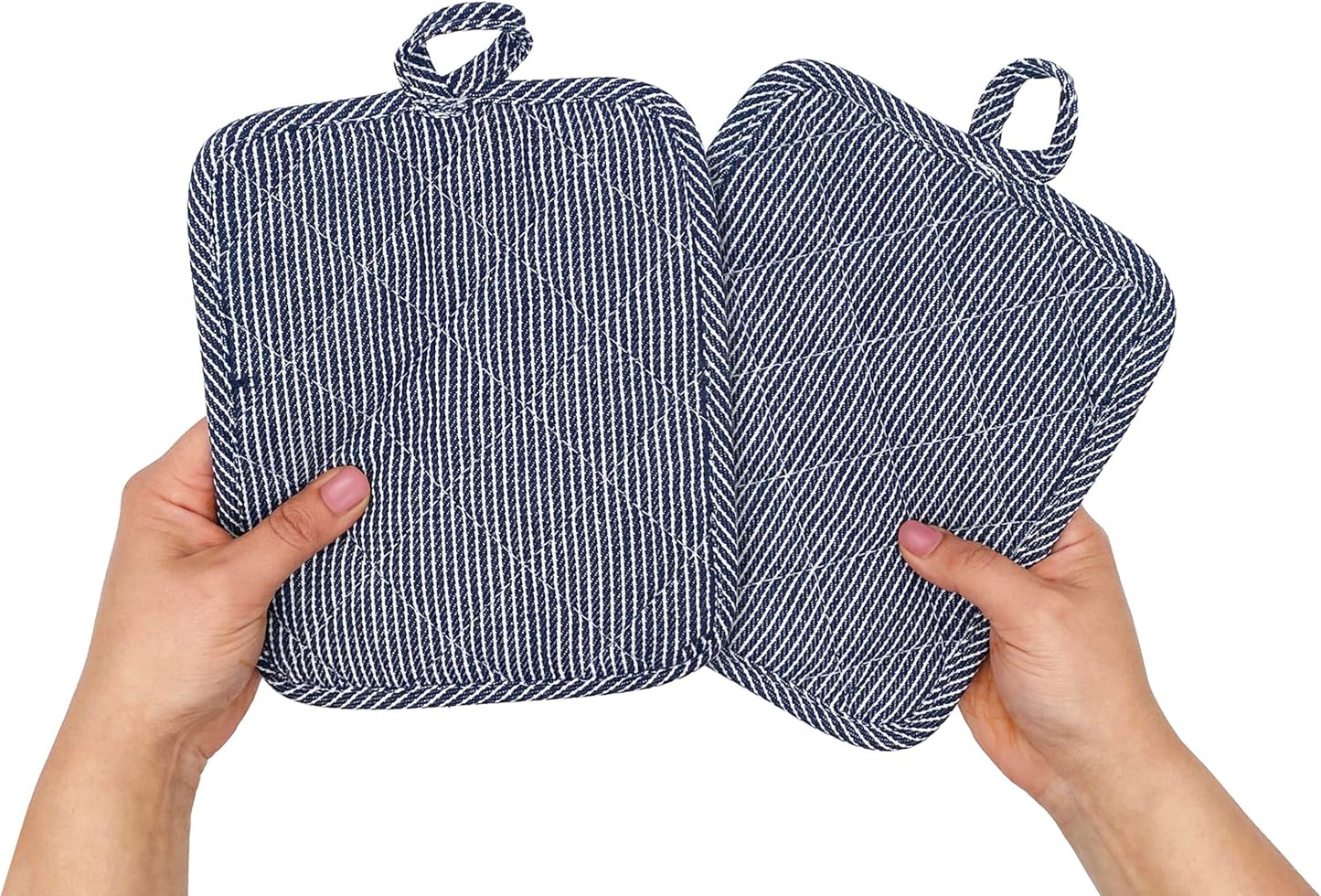 American Linen Pot Holders, Hot Pads, Table Pads for Kitchen and Dining Table, Non Slip Heat Resistant Hot Pot Holder (Navy, 4 Pack)