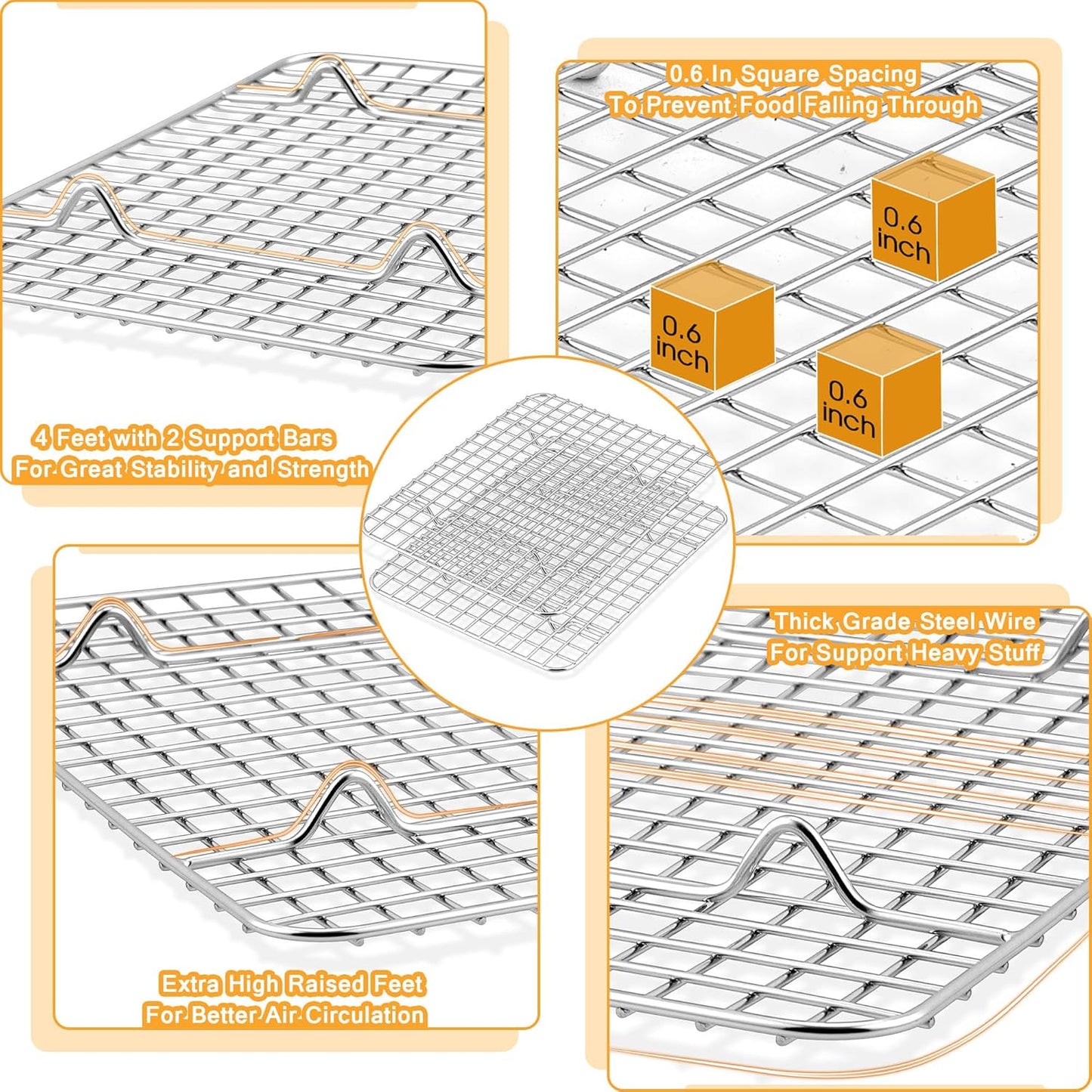 TeamFar Baking Pan with Rack Set (2 Pans + 2 Racks), Stainless Steel Cookies Sheet Baking Tray Pan with Grid Cooling Rack for Toaster Oven, Healthy & Heavy-Duty, Dishwasher Safe, 12.5 x 10 x 1 Inch