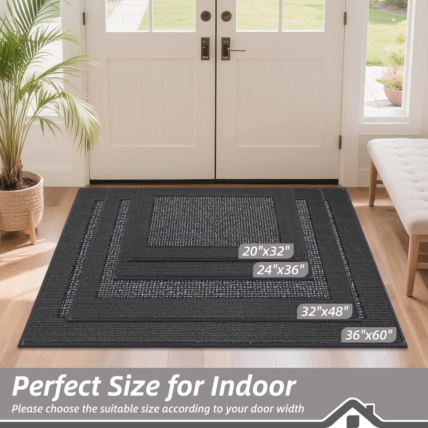 BEQHAUSE Indoor Door Mat 32" x 48", Dirt Trapper Door Mats Non-Slip Entryway Rugs Washable, Resist Dirt Absorbent Welcome Mat, Low Profile Floor Mats for Front Back Door and Entryway, Charcoal