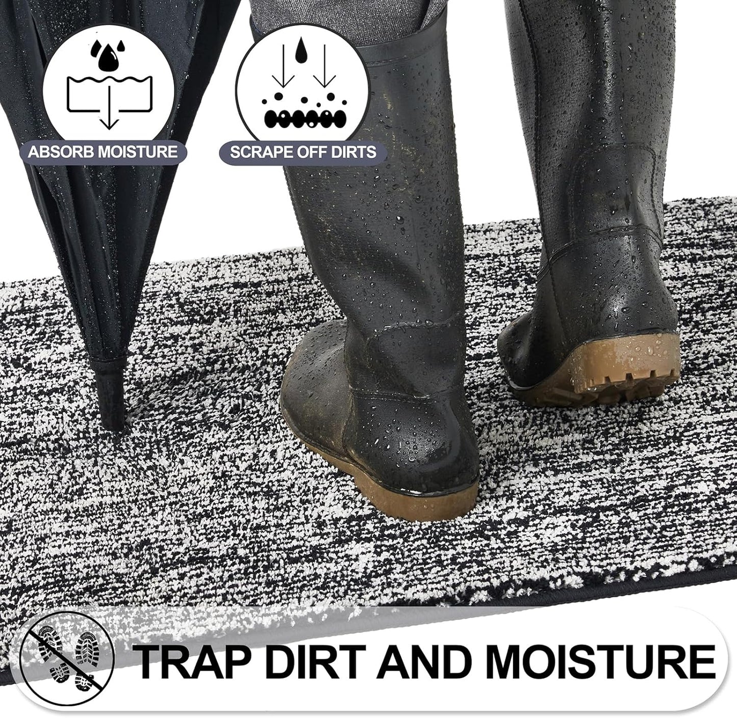 REFETONE Indoor Doormat, Front Door Mat 32"x48" Absorbent Rubber Backing Non Slip Back Door Mats, Washable Low-Profile Inside Floor Mat Door Rugs for Entryway, Resist Dirt Mud Mat for Dogs, Black