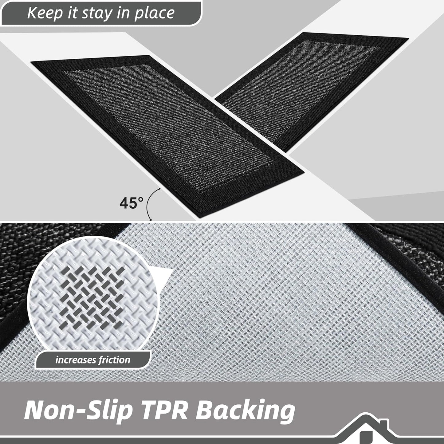 BEQHAUSE Kitchen Runner Rugs 24"x60", Kitchen Rugs Non-Slip Kitchen Mats for Floor, Absorbent and Stain Resistant Kitchen Mats, Machine Washable Rug for Kitchen, Hallway, Laundry & Sink, Black