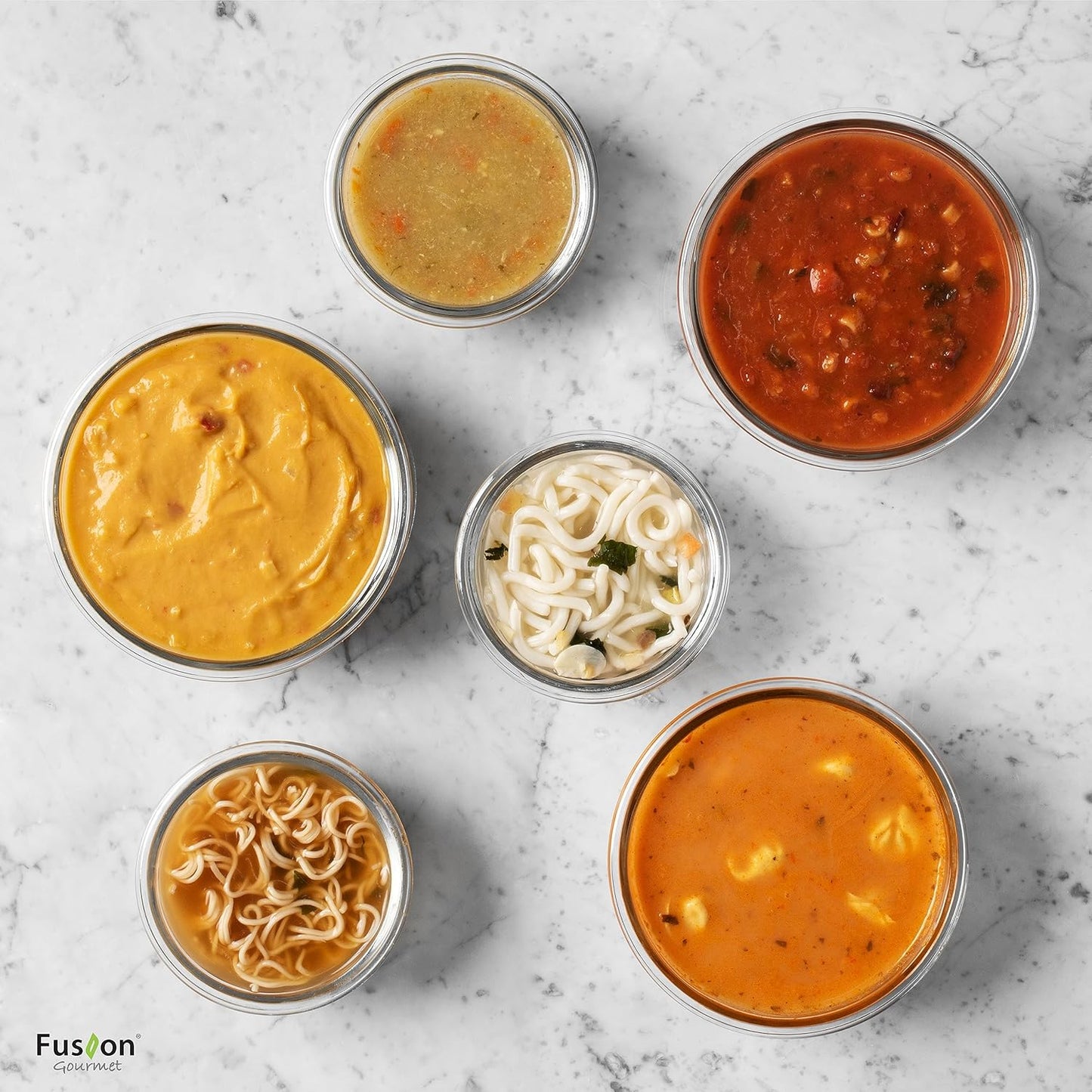 Fusion Gourmet Round Glass Storage Containers with Lids [6 pack] Microwave Safe, Leak-proof, Dishwasher Safe, Oven Safe for Meal Prep Tupperware Set (3 Large + 3 Small, Green)