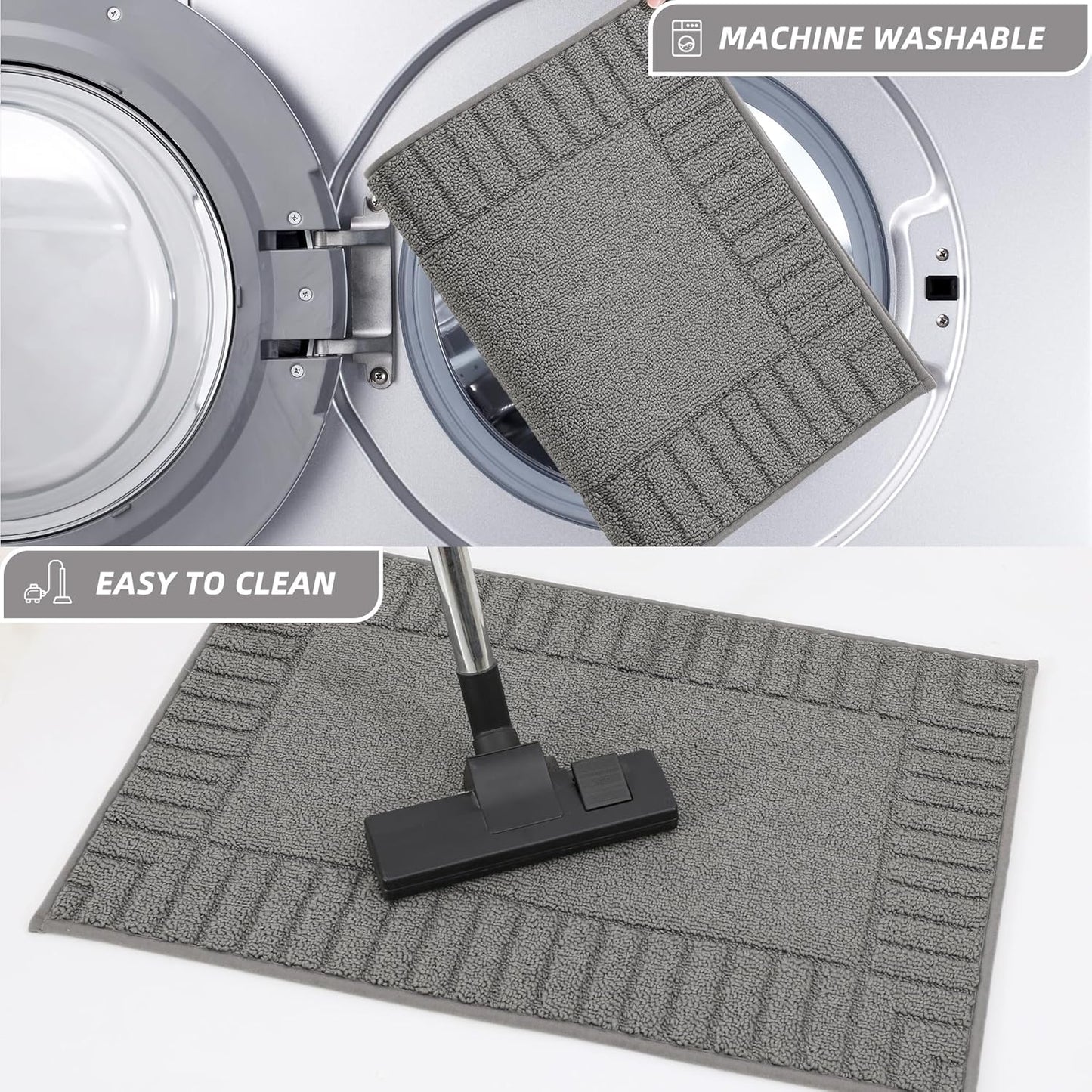 BEQHAUSE-Kitchen-Rugs-Washable-Kitchen-Mats-for-Floor Non-Slip Kitchen Mat Set of 2 Absorbent Kitchen Runner with TPR Non Skid Backing,Grey,24x35inch/24x60inch