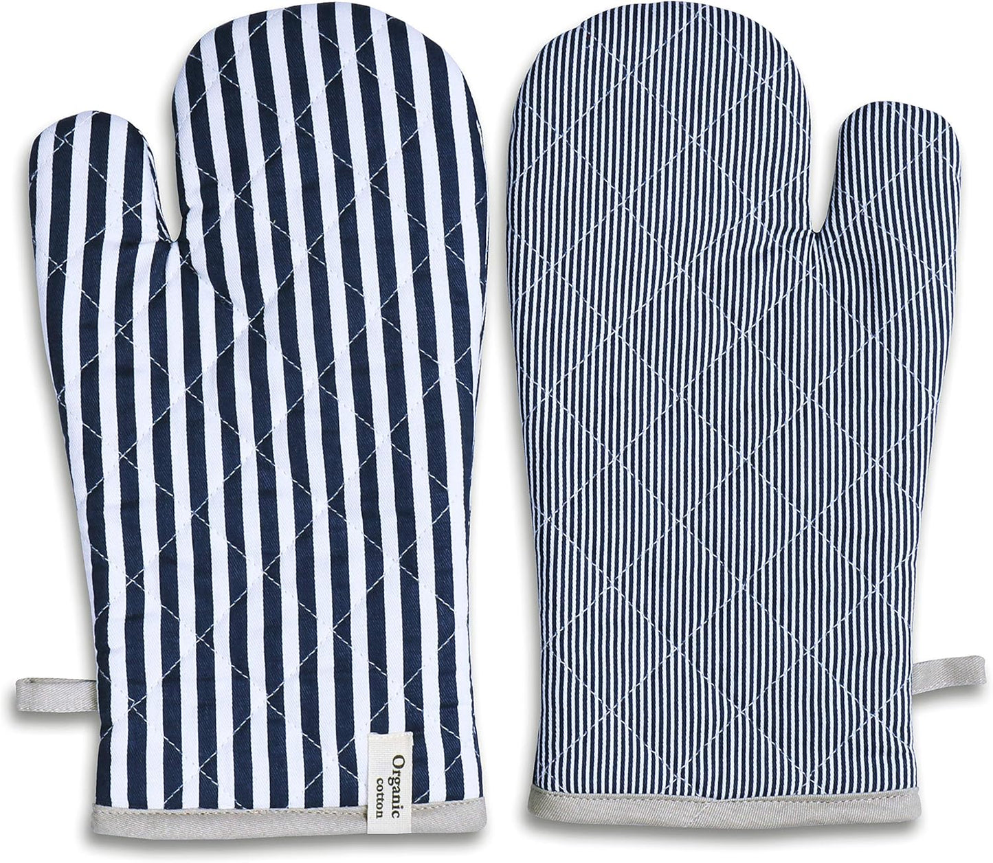 AMOUR INFINI Striped Pot Holders and Oven Mitts Heat Resistant Non Slip Reusable Set of 1 Oven Mitt and 1 Pot Holder Oven Gloves Pot Holder for Cooking (Blue)