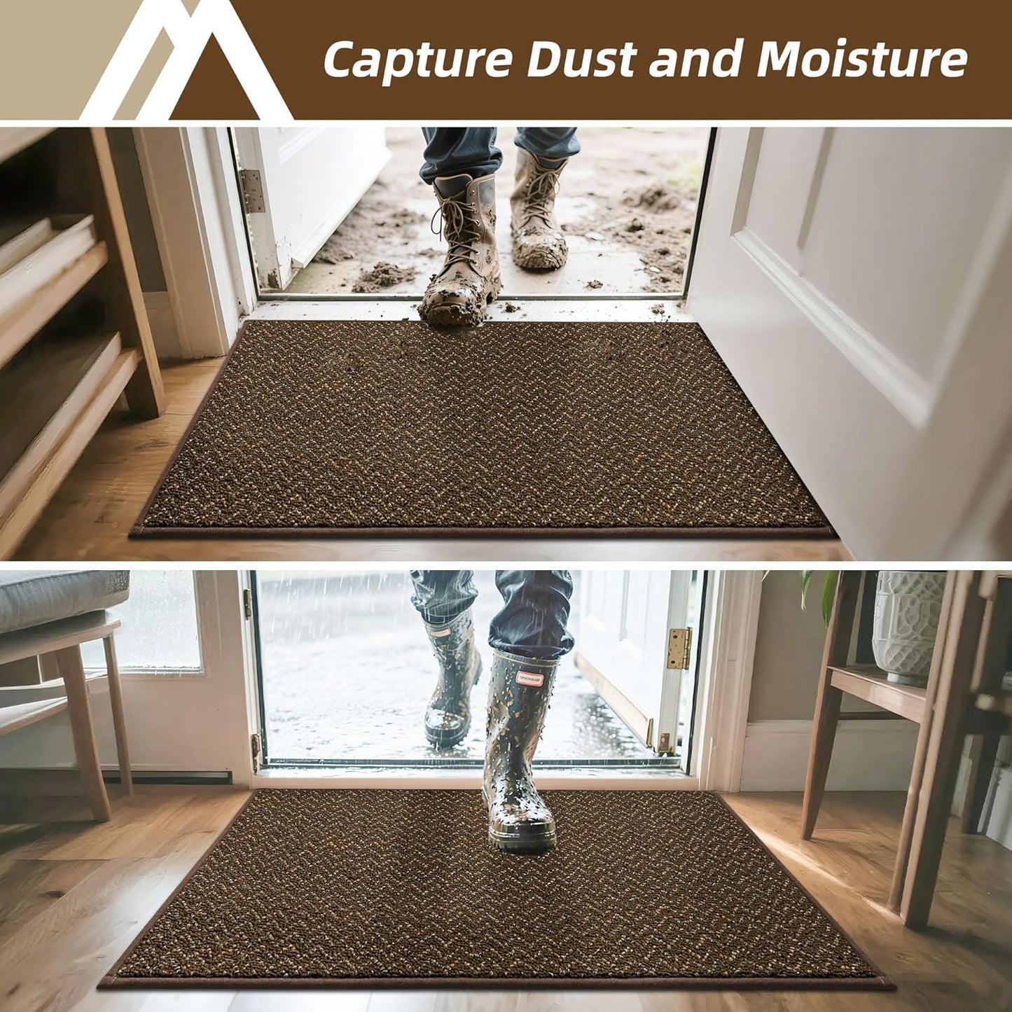 COSY HOMEER-Door-Mat 20" x 32" Non Slip Absorbent Entryway Rugs Dirt Trapper Doormats Washable Entrance Mats Low Pile Welcome Floor Mat for Front Back Door and Entry Mats,Brown