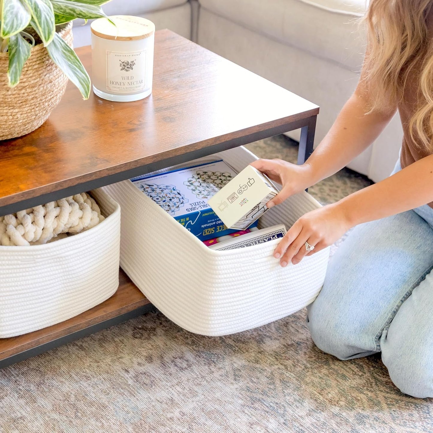 NaturalCozy Storage Baskets 16.8”x13”x7.6” Cotton Rope Woven Baskets for Organizing 3-Pack | Toy Storage Bins | Basket for Shelves, Laundry, Blanket, Clothes, Closet, Kitchen, Bathroom, Gifts