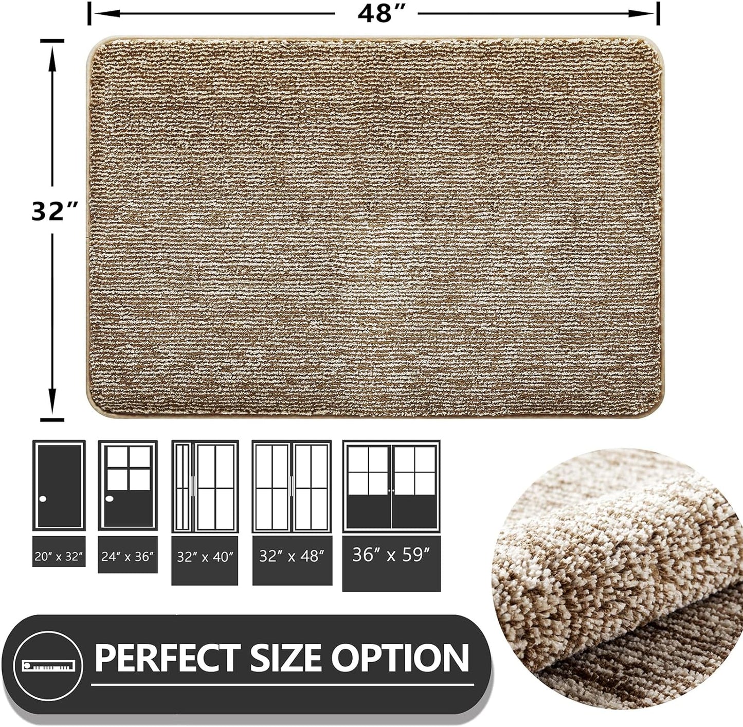 REFETONE Indoor Doormat, Front Door Mat 32"x48" Absorbent Rubber Backing Non Slip Back Door Mats, Washable Low-Profile Inside Floor Mat Door Rugs for Entryway, Resist Dirt Mud Mat for Dogs, Coffee