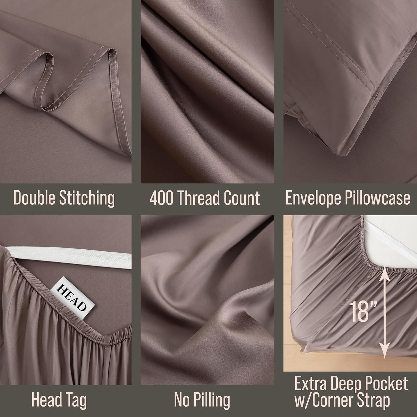 Bella Coterie Luxury Bamboo Viscose King Size Sheet Set | 100% Organically Grown | Ultra Soft | Cooling for Hot Sleepers | 18" Deep Pocket [Mocha]