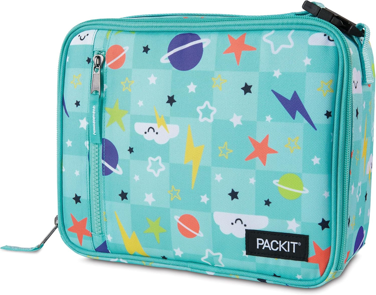 PackIt Freezable Classic Lunch Box, Happy Clouds, Built with ECOFREEZE Technology, Fully Freezable, Collapsible, Reusable, With Zip Front Pocket and Buckle Handle, Designed for Fresh Lunch On the Go