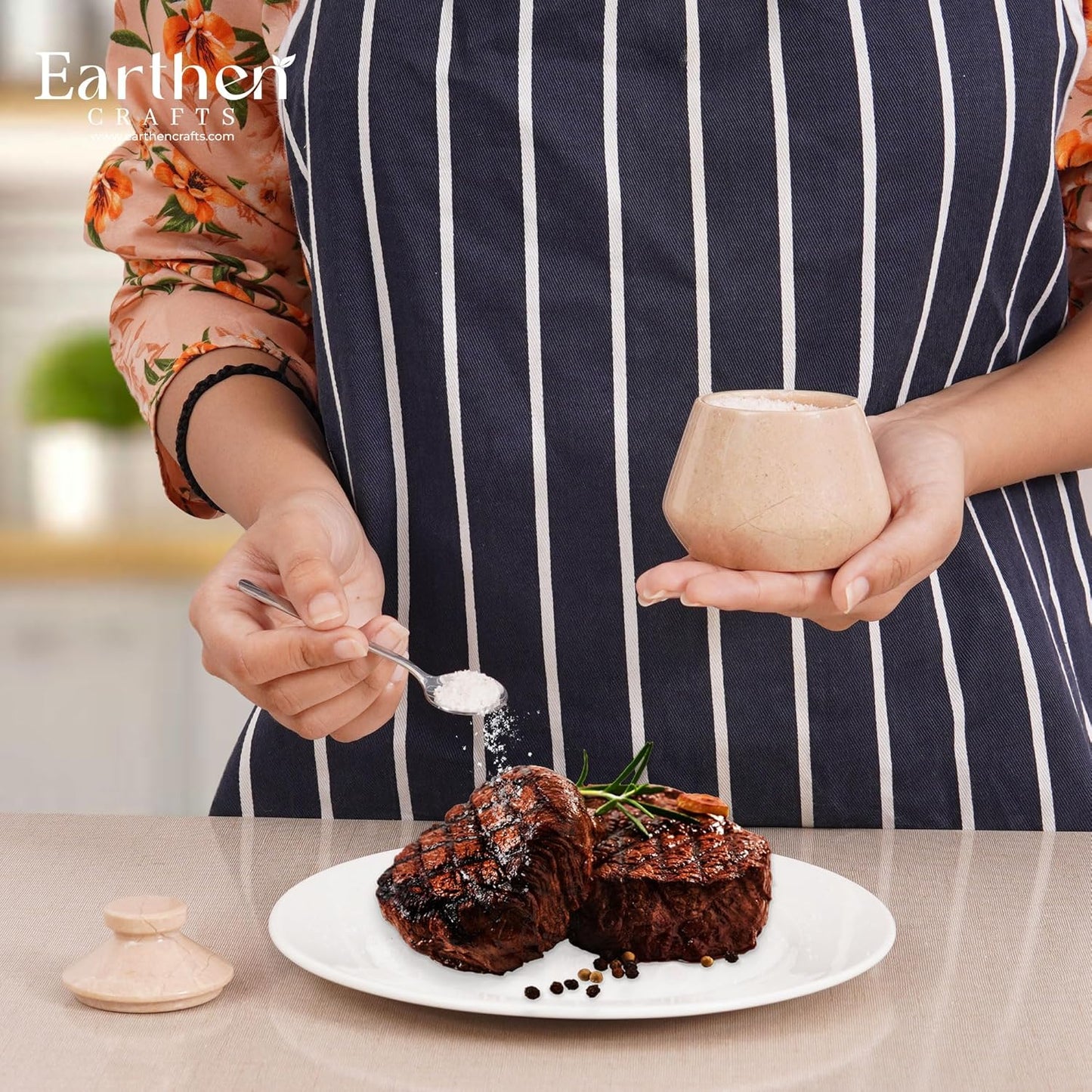 Marble Salt Cellar with Lid 3 Inch Verona Handmade Salt Box, Seasoning Container & Spice Jars with Spoon, Stone Salt Holder for Counter, Spice Jar