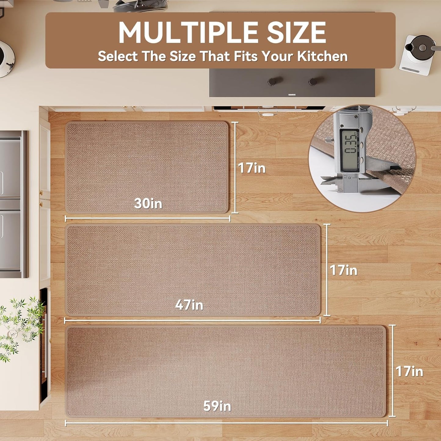 Long Kitchen Mat Kitchen Mats for Floor, Linen-Look Woven Absorbent Kitchen Runner Rugs Non Slip Washable Comfort Standing Mats for Kitchen, Front of Sink