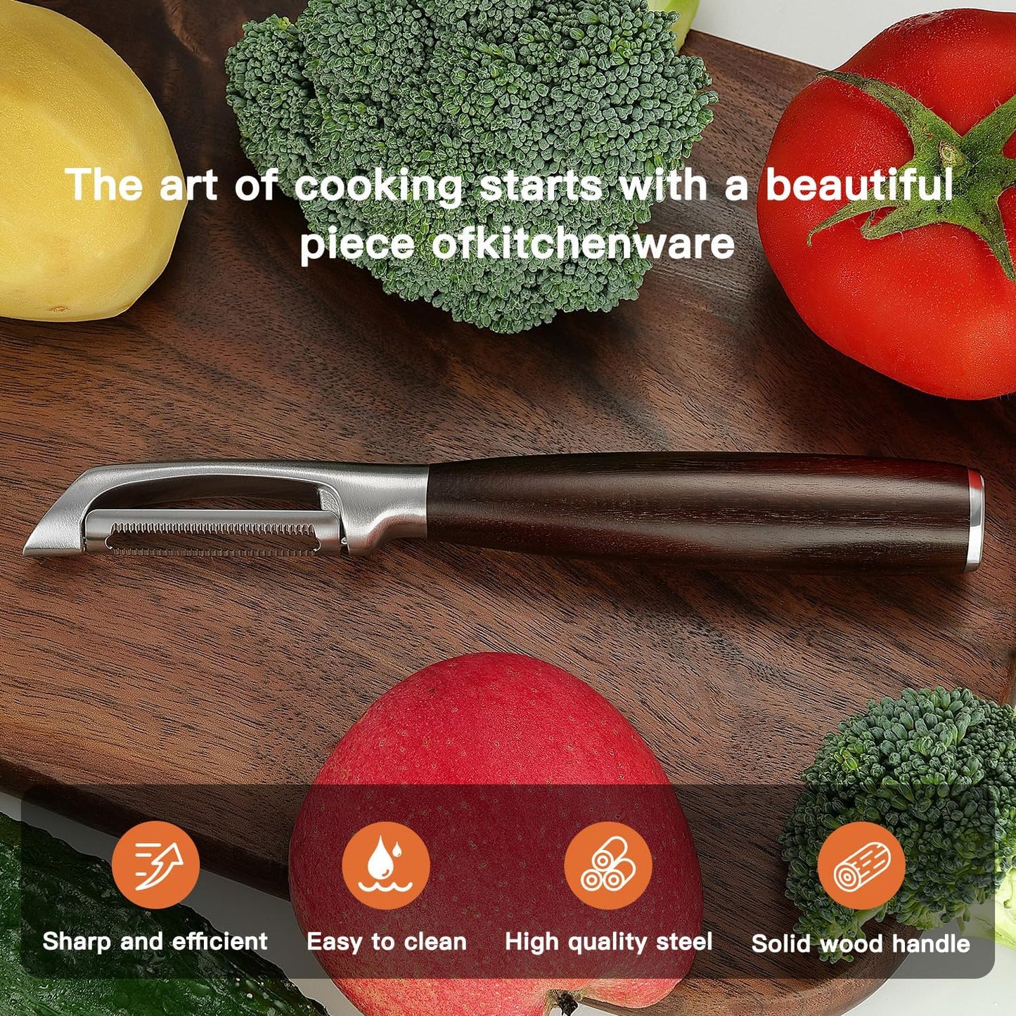 Serrated Blade Premium I Type 304 Stainless Steel Multifunctional Kitchen Peeler Real Wood Handle Ultra Sharp Blade Vegetable Potato Apple(Carbonized Wood)