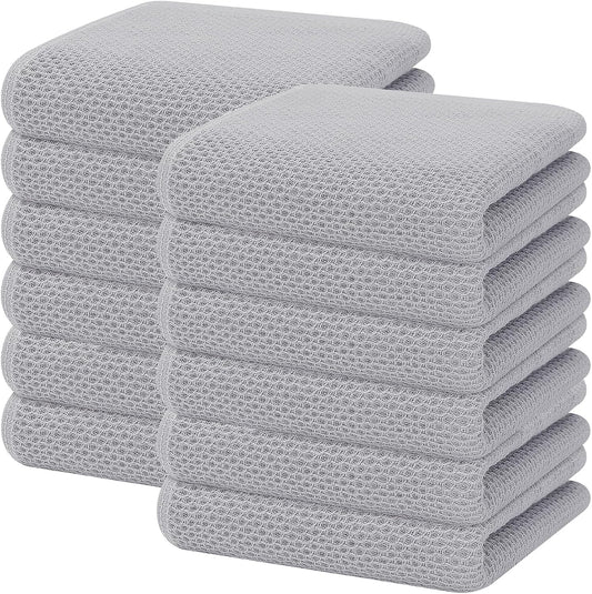 Homaxy 100% Cotton Waffle Weave Kitchen Dish Towels, Ultra Soft Absorbent Quick Drying Cleaning Towel, 13 x 28 Inches, 12-Pack, Light Gray