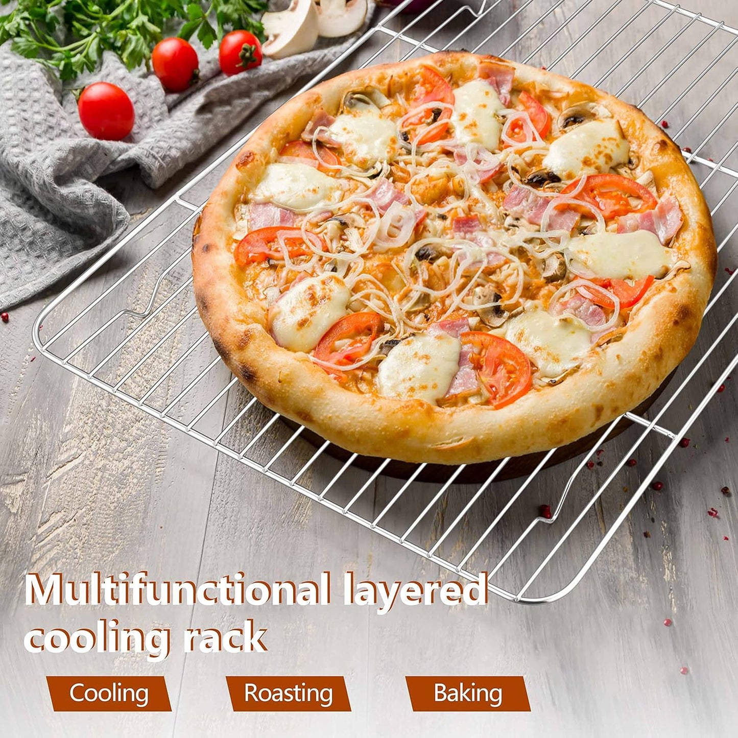 Herogo Roasting Pan with Flat Rack & V-shaped Rack Set, 16 x 11.5 Inch Stainless Steel Turkey Roaster Pan for Thanksgiving Christmas, Dishwasher Safe - Large