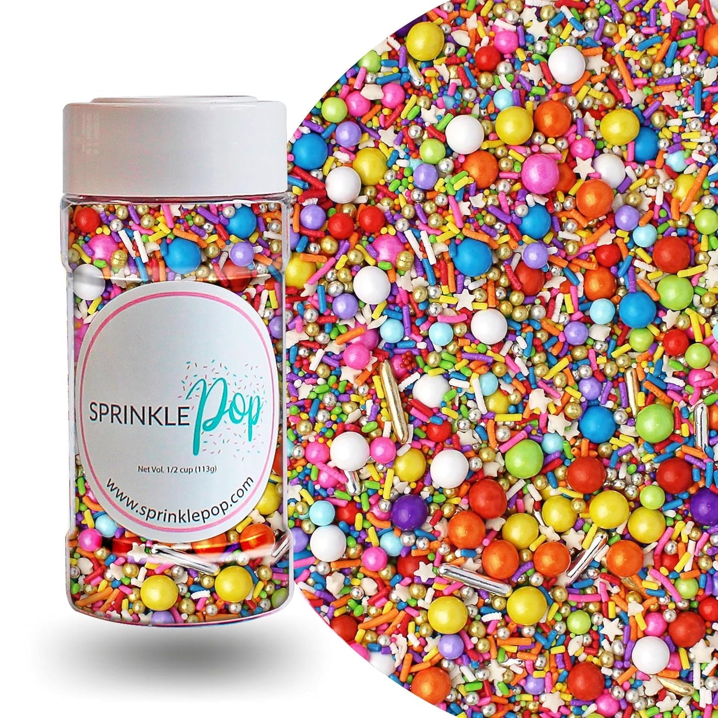 Sprinkle Pop Rainbow Road Sprinkle Mix| Blend of White Red Orange Yellow Green Blue Pink Purple Rainbow Sprinkles Made in USA for Decorating Birthday Cakes Cookie Cupcakes Ice Cream Chocolate,4oz