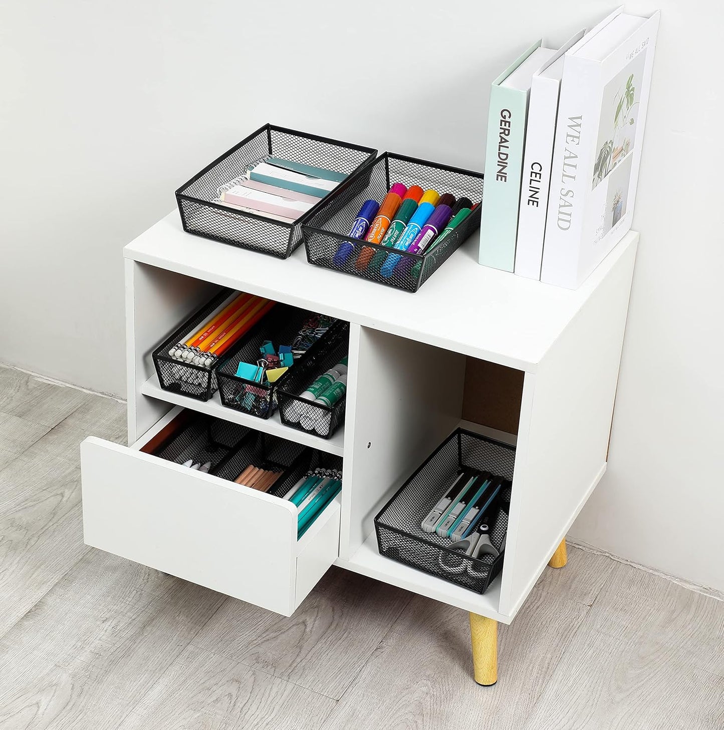 BYCY Silverware Drawer Organizer, Mesh Utensil Organizer for Kitchen Storage, Black Steel Metal Mesh Tray for Flatware Fork Spoon Knife (9x6-4P-Black)