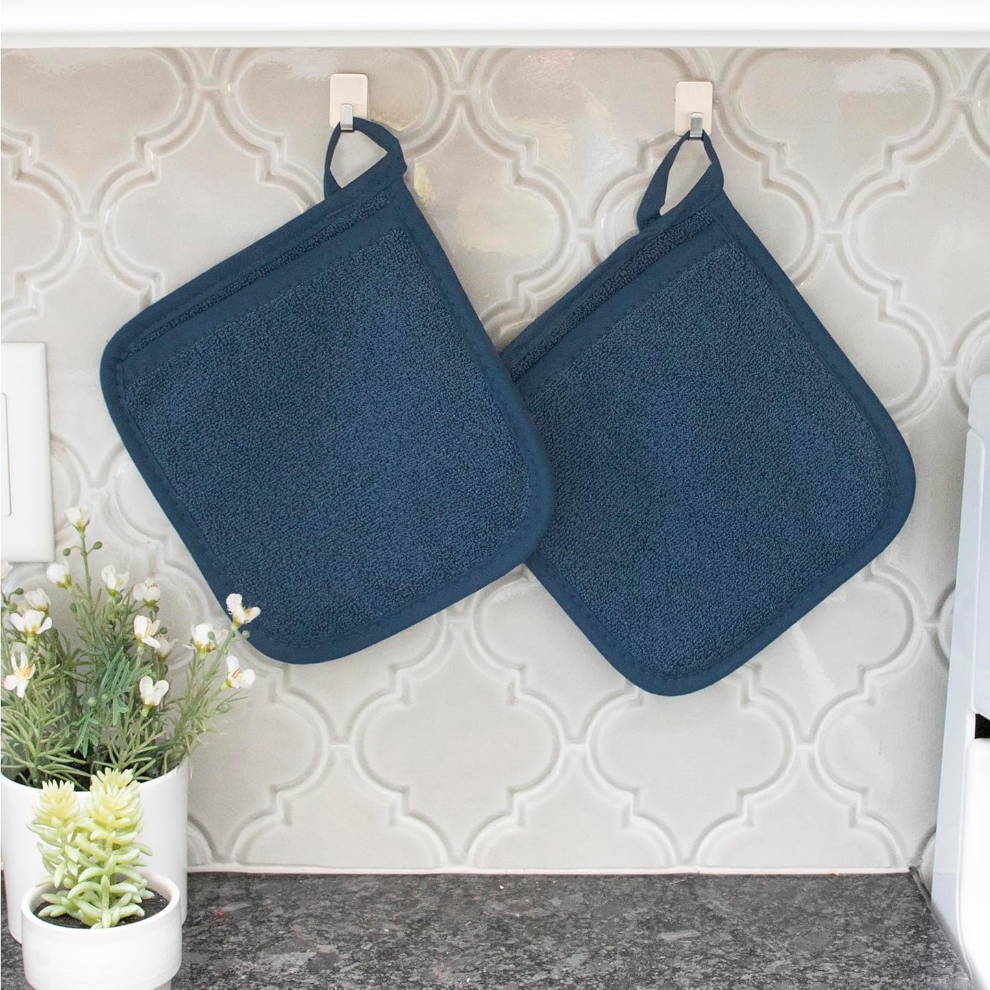 RITZ Terry Pocket Mitt & Hot Pad: Unparalleled Heat Resistant, Durable 100% Cotton,Ergonomically Designed for Optimal Grip, Easy-Care Machine Washable 4-Pack, Midnight