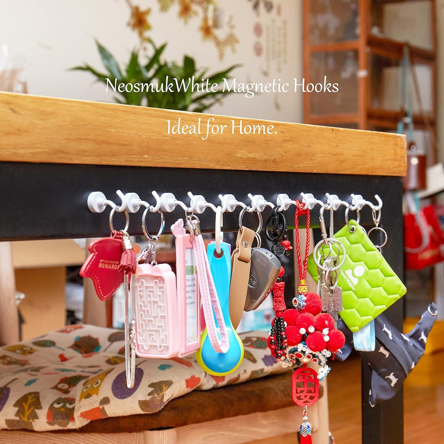 Neosmuk Magnetic Hooks,30lb+ Heavy Duty Earth Magnets with Hook for Refrigerator, Extra Strong Cruise Hook for Hanging, Magnetic Hanger for Cabins, Grill (White, 10 Pack)