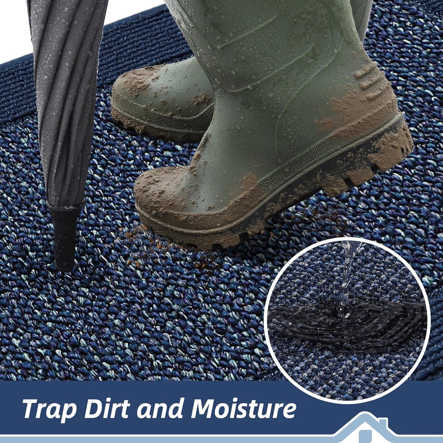 BEQHAUSE Indoor Door Mat 24" x 36", Dirt Trapper Door Mats Non-Slip Entryway Rugs Washable, Resist Dirt Absorbent Welcome Mat, Low Profile Floor Mats for Front Back Door and Entryway, Blue