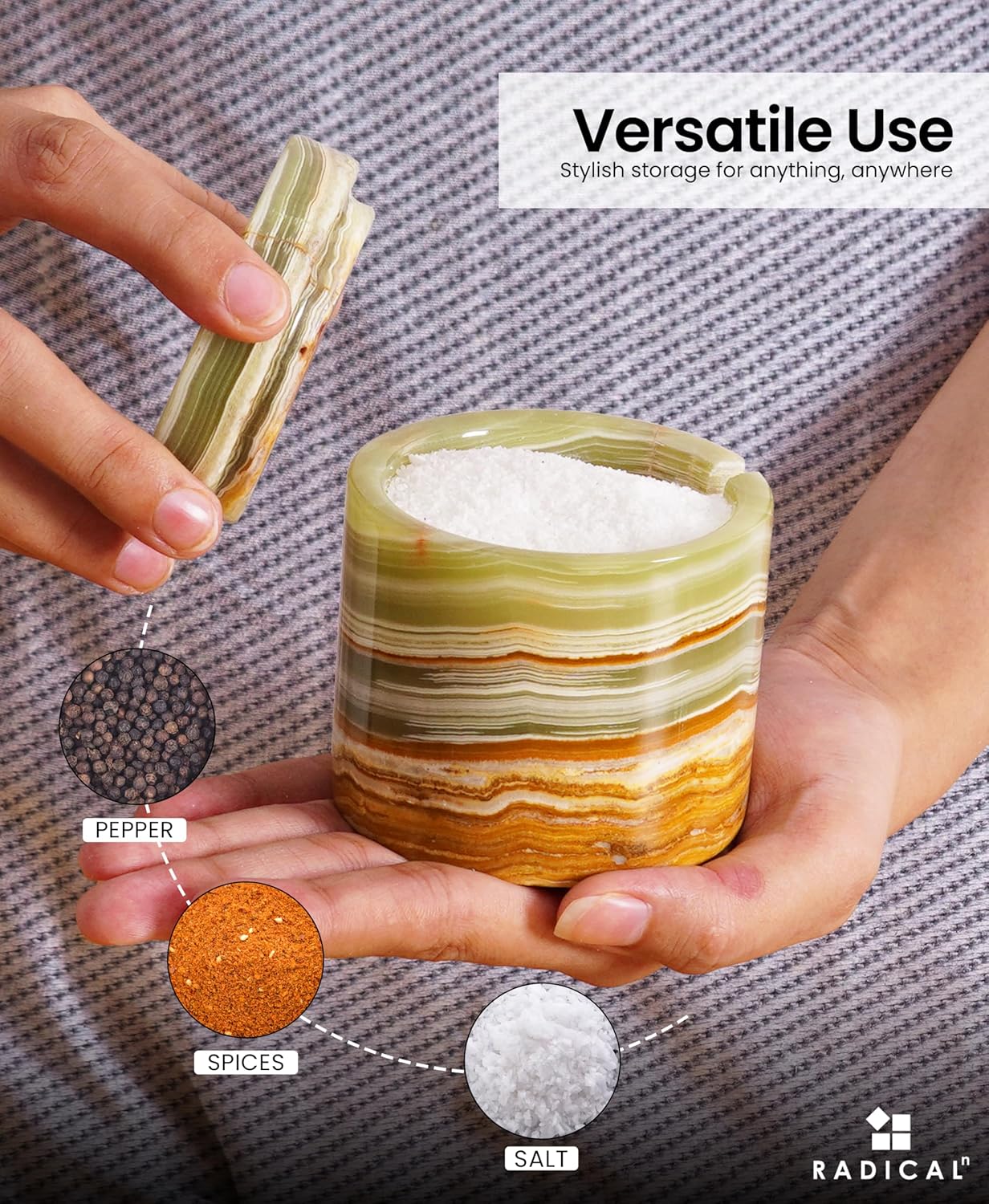 Radicaln Marble Salt Cellar With lid and Tray 3" Inch Black and Green Salt Container, Set of 2 for Kitchen countertop, Ideal Salt Bowl and Spice Storage Container