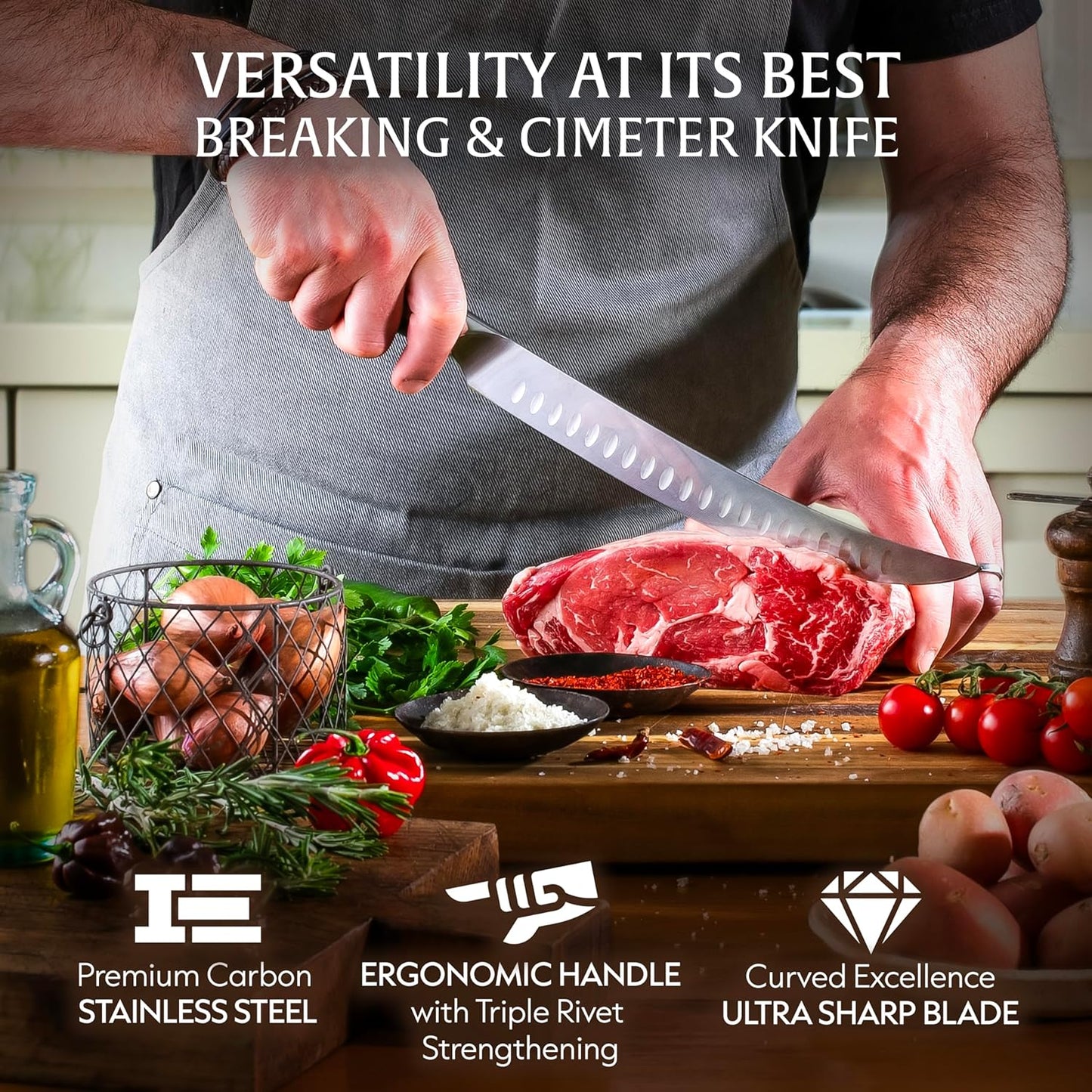 Vos 10" Breaking Knife & Butcher Knife – German Steel Brisket Slicer with Ergonomic Handle, Razor Sharp Blade, Full Tang Carving Knife for BBQ & Meat, Includes Gift Box