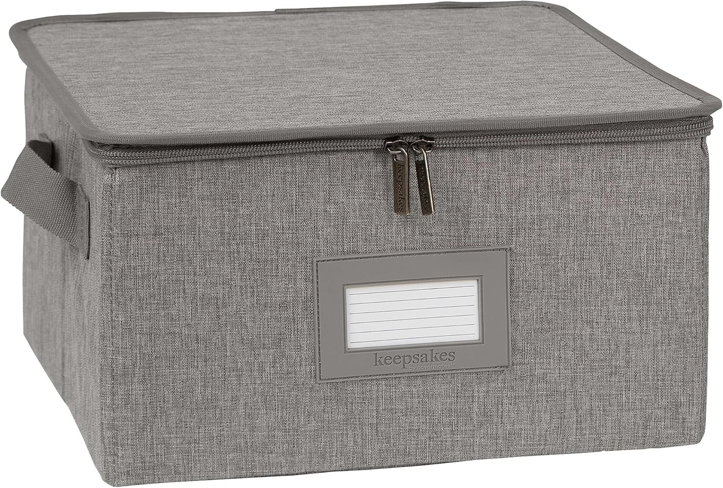 Covermates Keepsakes Dish Storage Box - Stackable, Reinforced Handles, China Storage, Grey Heather