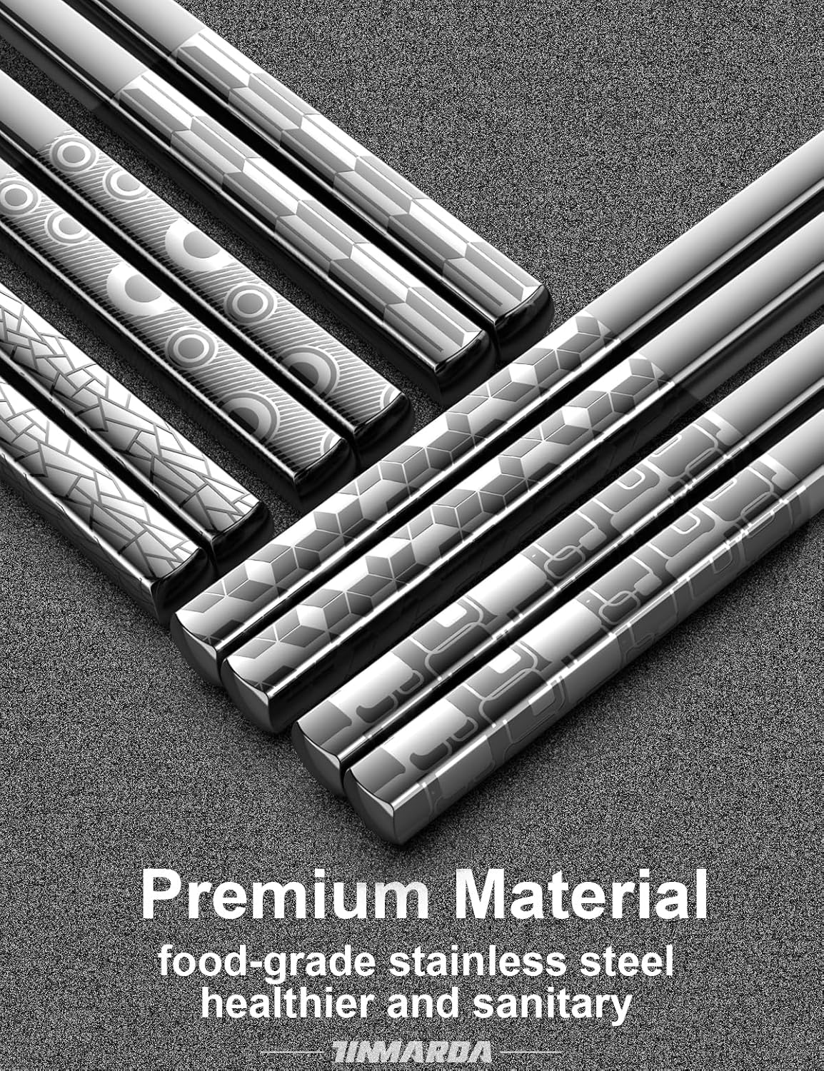 Metal Chopsticks Reusable 18/8 Stainless Steel Chopstick Sleek Engraving Patterns Chop Sticks Reusable Dishwasher Safe Non-Slip Japanese Korean ChopStick 5 Pairs Present Set