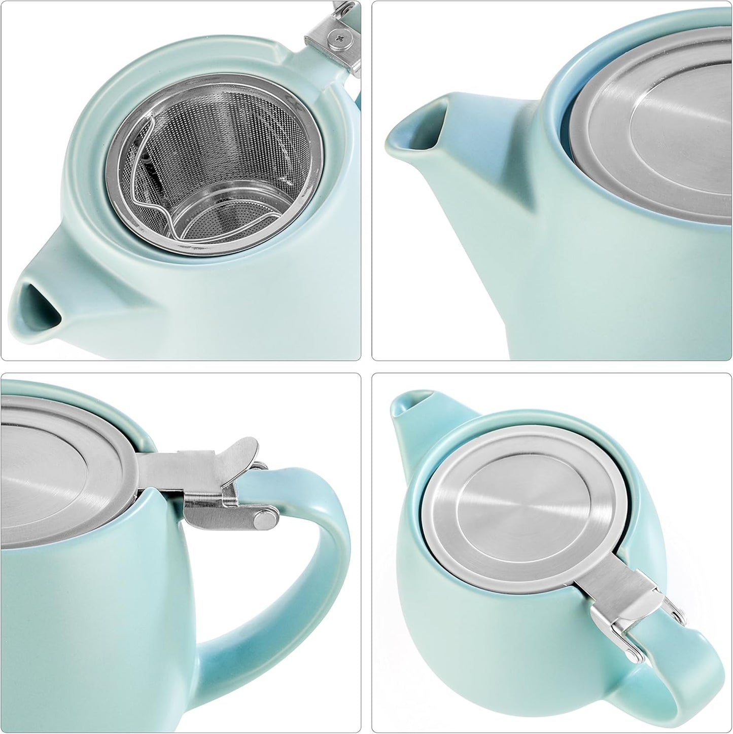 Tealyra - Pluto Porcelain Small Teapot Turquoise - 18.2-ounce (1-2 cups) - Matte Finish - Stainless Steel Lid and Extra-Fine Infuser To Brew Loose Leaf Tea - 540ml