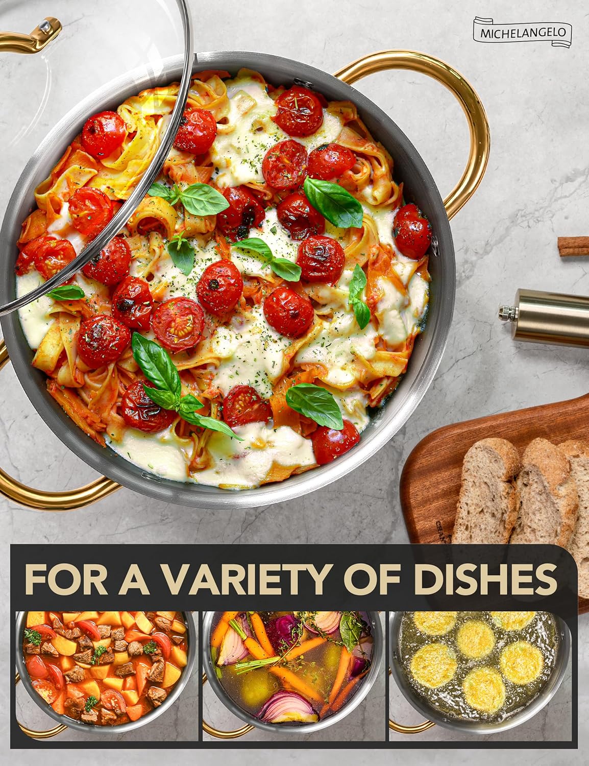 MICHELANGELO Stainless Steel Large Soup Pot With Lid - 10 Quart Stock Pot, Induction Compatible, Oven & Dishwasher Safe