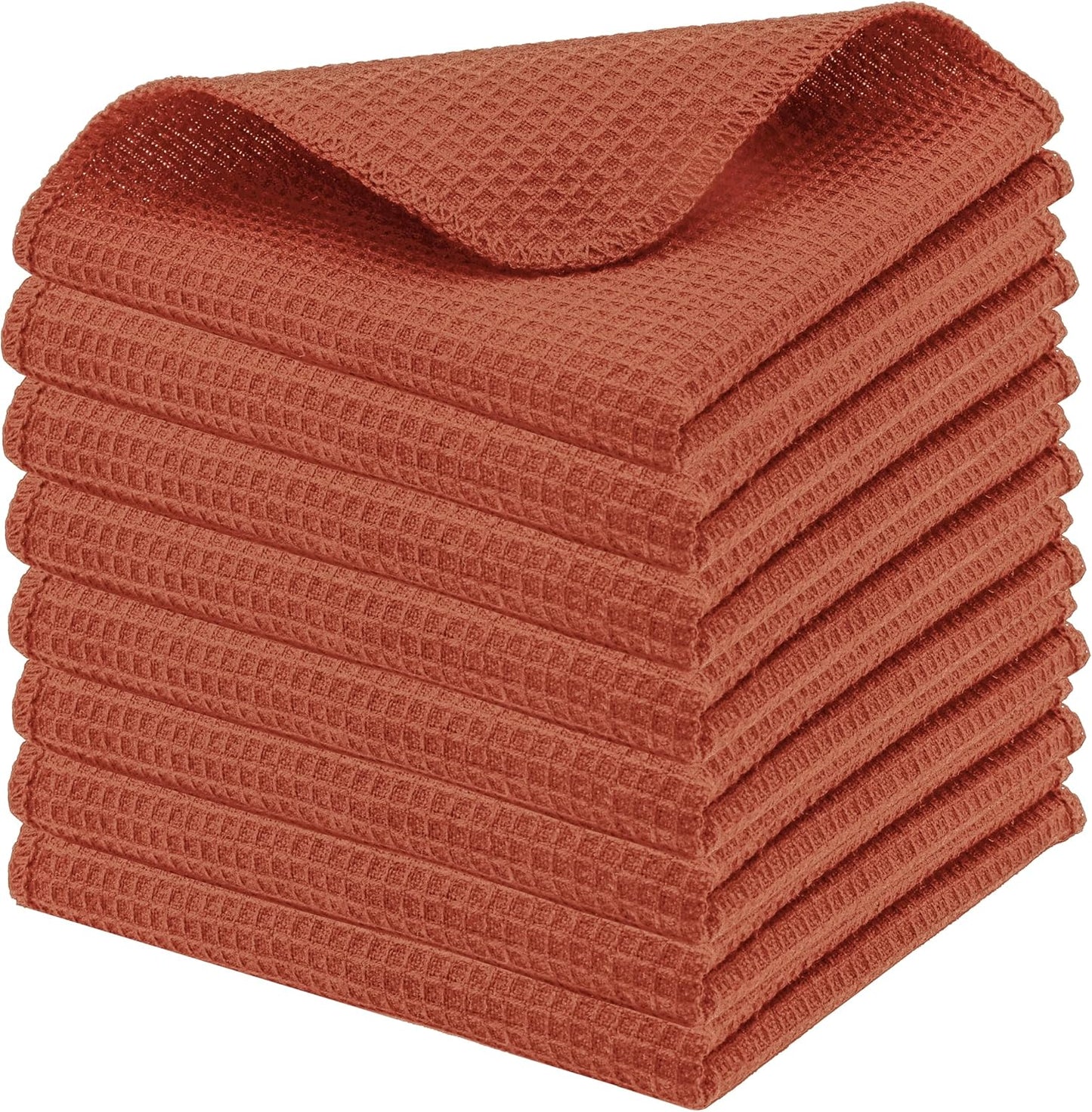 PurpleEssences Rust Dish Cloths and Dish Rags - 8 Pack Waffle Weave Solid Kitchen Dish Wash Cloths, 100% Cotton, 12 x 12 Inches, Ultra Soft Absorbent Quick Drying - Spring Summer Easter - Rust