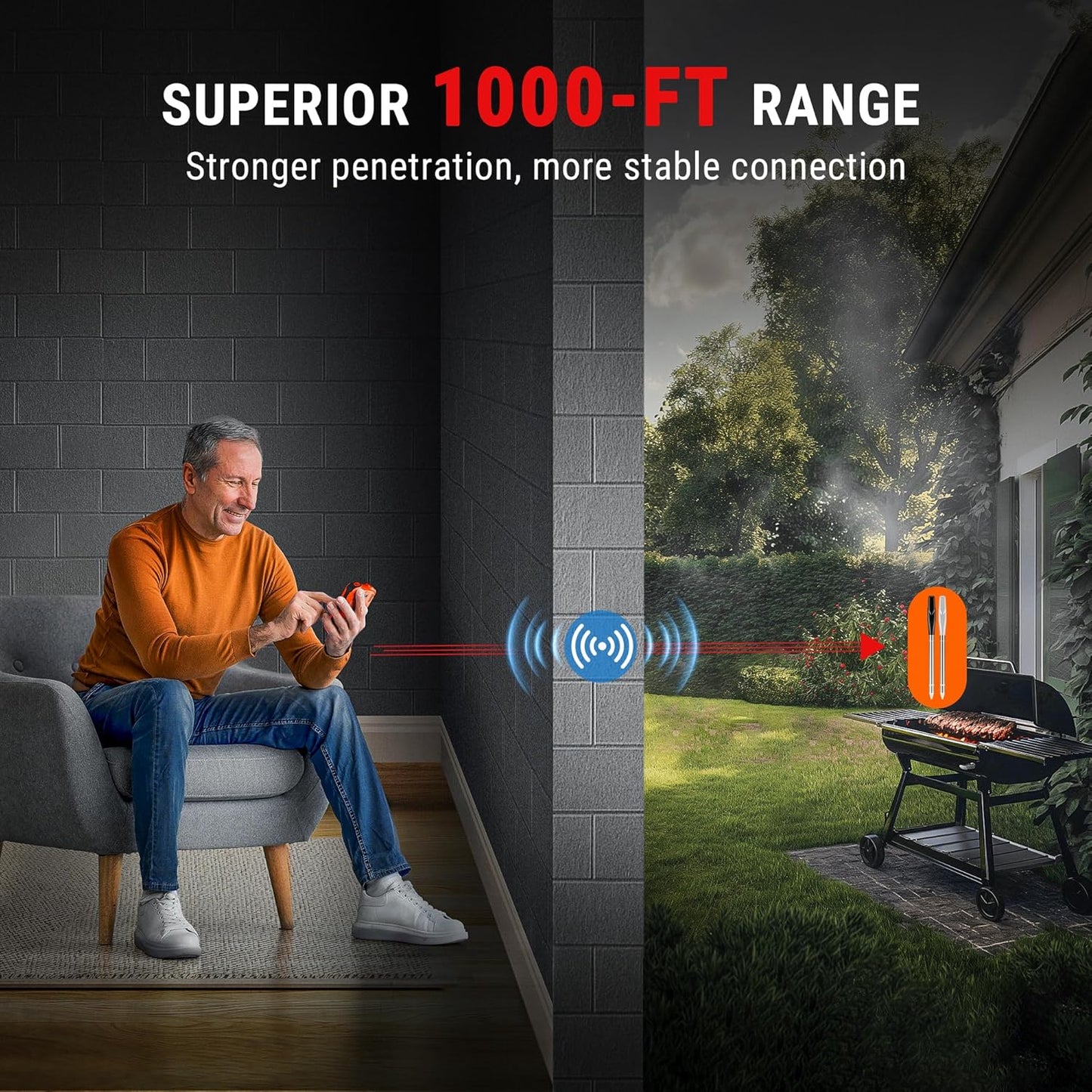 ThermoPro TempSpike 1000FT Wireless Meat Thermometer Digital with 2 Upgraded Ultra-Thin Probe, Kitchen Food Thermometer for Cooking, Turkey, Oven, Smoker, Rotisserie, BBQ, Grill Temperature Indicator