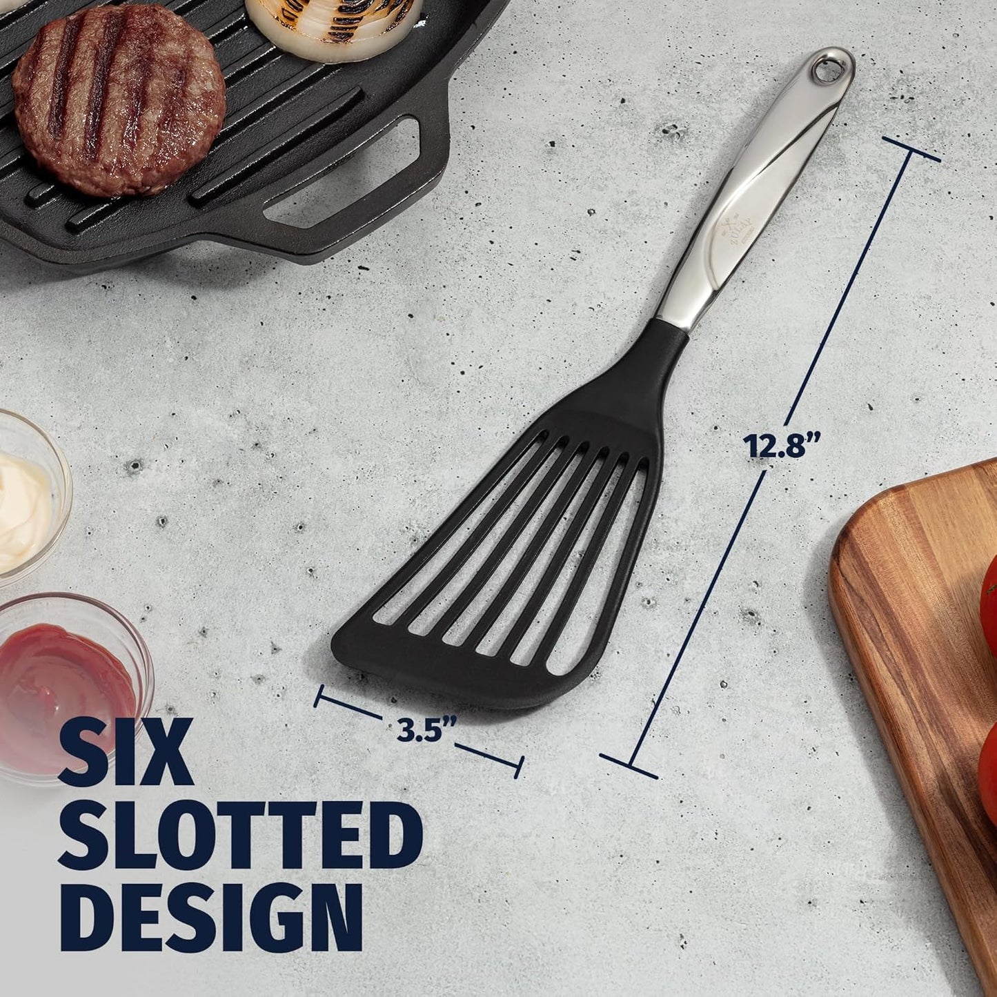 Zulay Kitchen Premium Fish Spatula Stainless Steel - Slotted, Non-Stick & Easy to Clean Fish Turner with Ergonomic Handle - Perfect for Cooking & Dishwasher Safe 12.8"