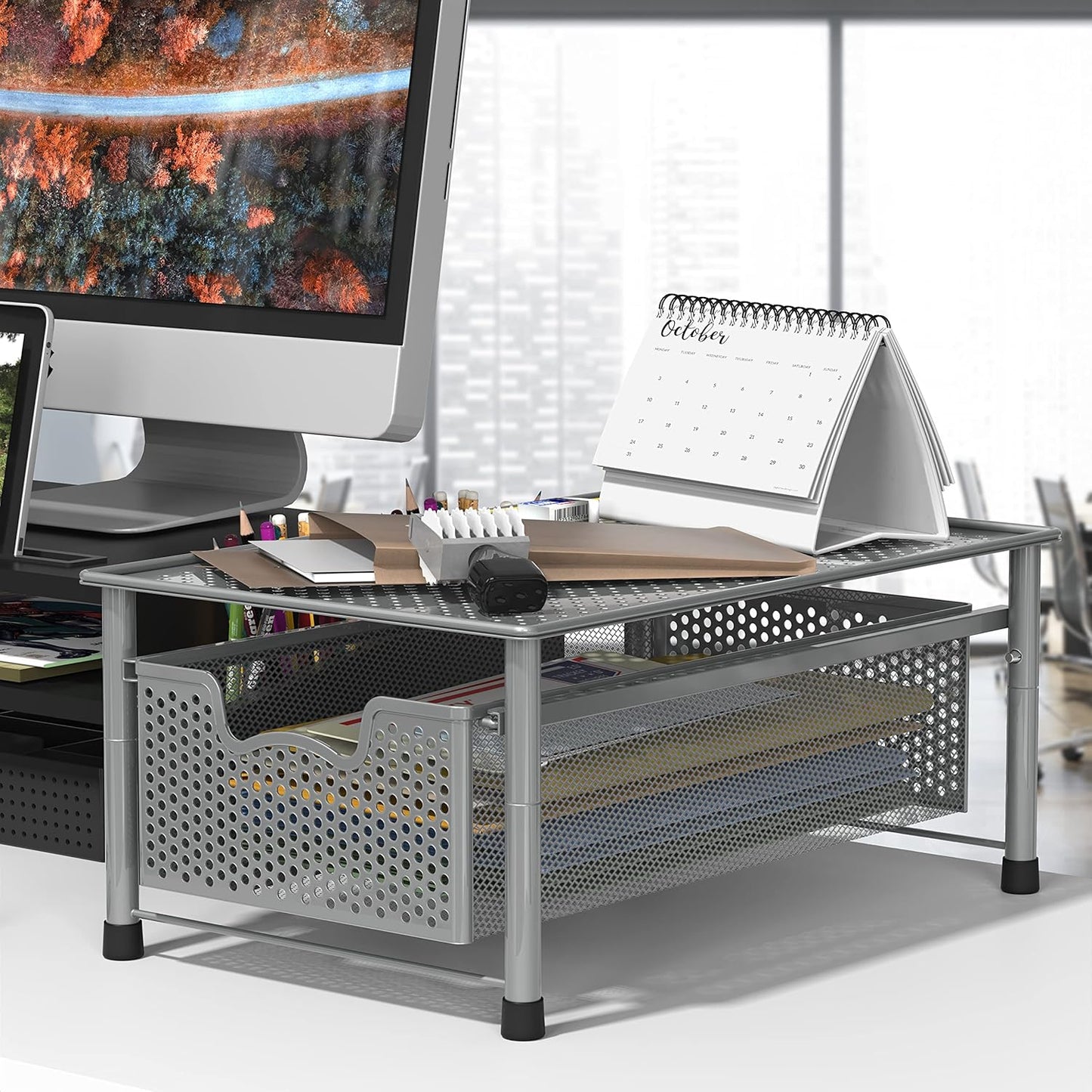 Simple Houseware Stackable Cabinet Basket Drawer Organizer, Silver