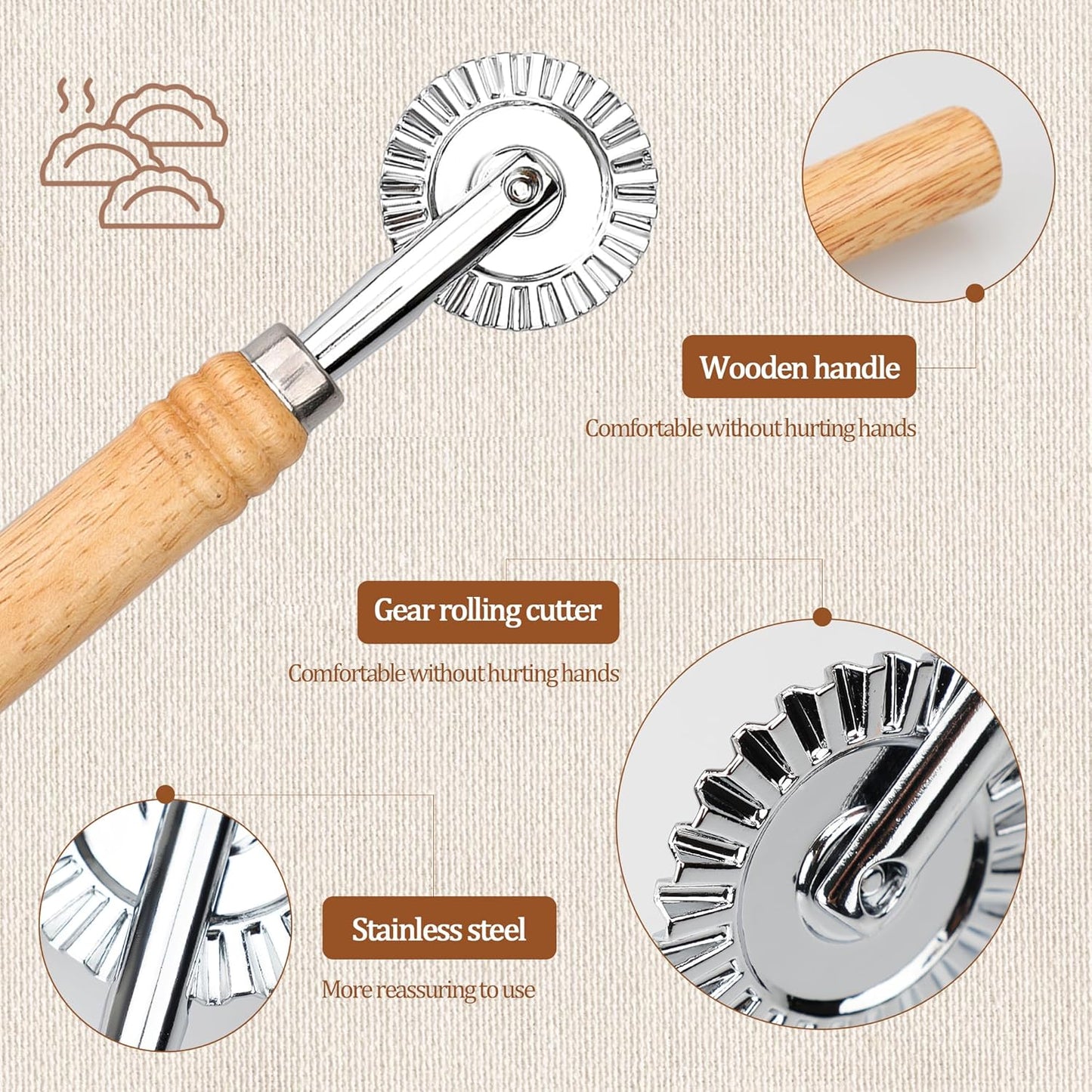 Long Handle Small Cutter Wheel - Exquisite Wooden Handle, Perfect for Pasta, Pizza, Ravioli, Cookie - Versatile Crinkle and Pastry Cutter for Effortless Slicing