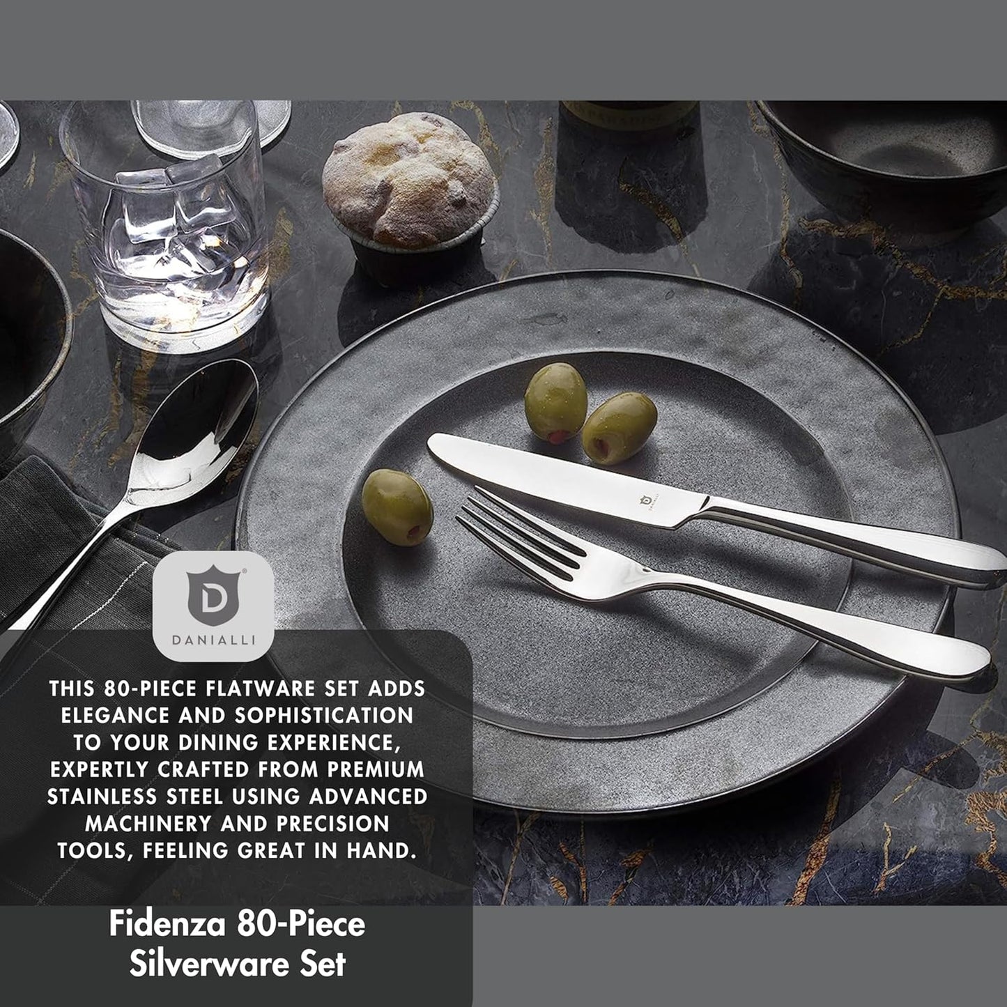 Silverware Set for 16 – 18/10 Stainless Steel Flatware, Mirror Finish, Dishwasher Safe, Durable and Elegant, Rust Resistant, Perfect for Entertaining (80-Piece Set, Fidenza)