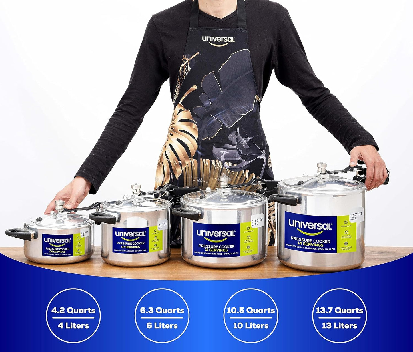 Universal (6.3 Quart / 6 Liter) Pressure Cooker, 7 Servings, Aluminum Pressure Cooker With Multiple Safety Systems and Heat Resistant Handles For Stews, Soup, Meat, and Beans