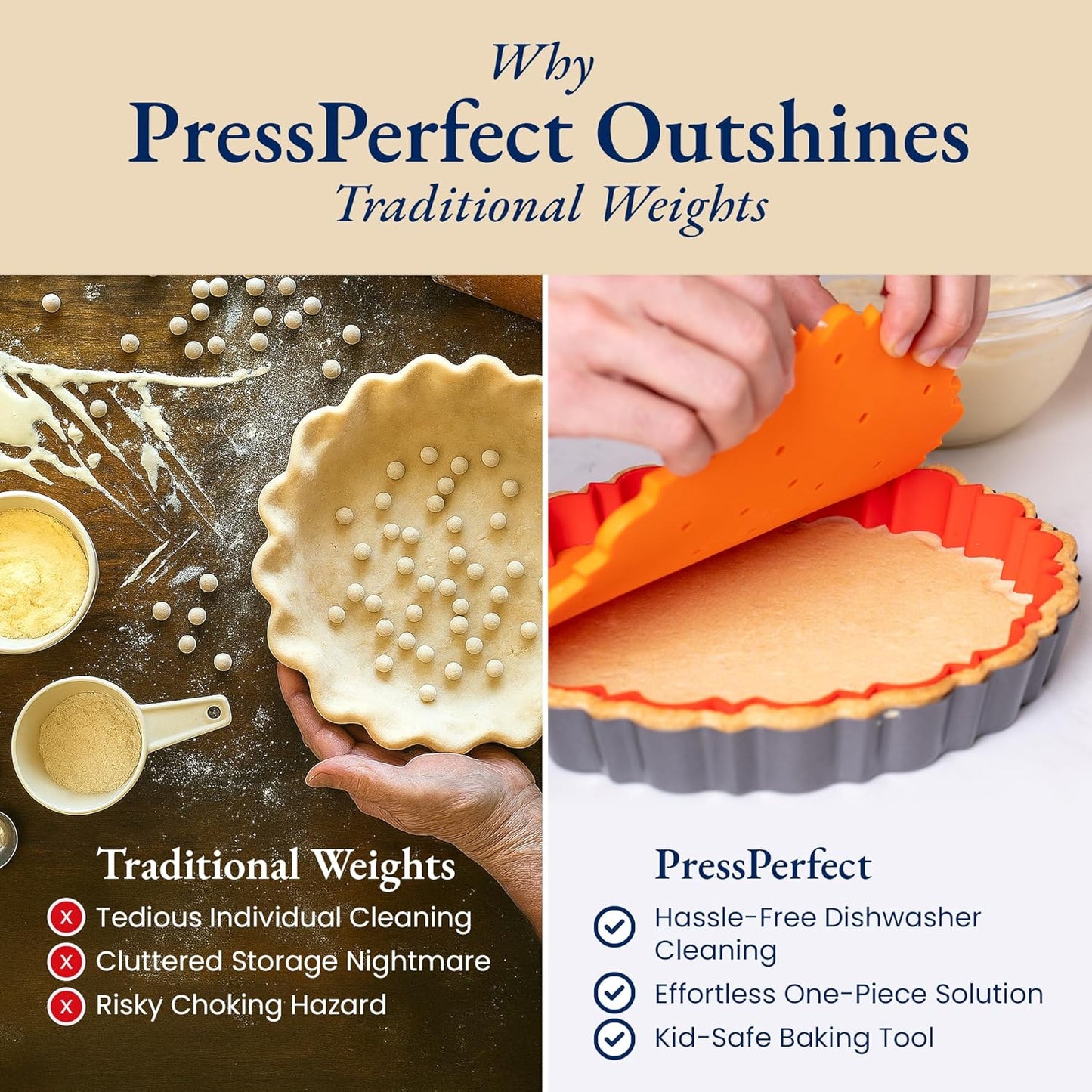 PressPerfect Silicone Pie Weight - Patented Blind Baking Insert for TartArt 9 Inch Tart Pan - Alternative to Ceramic Pie Weights for Baking Crust - No Puff Ups or Cracked Crusts